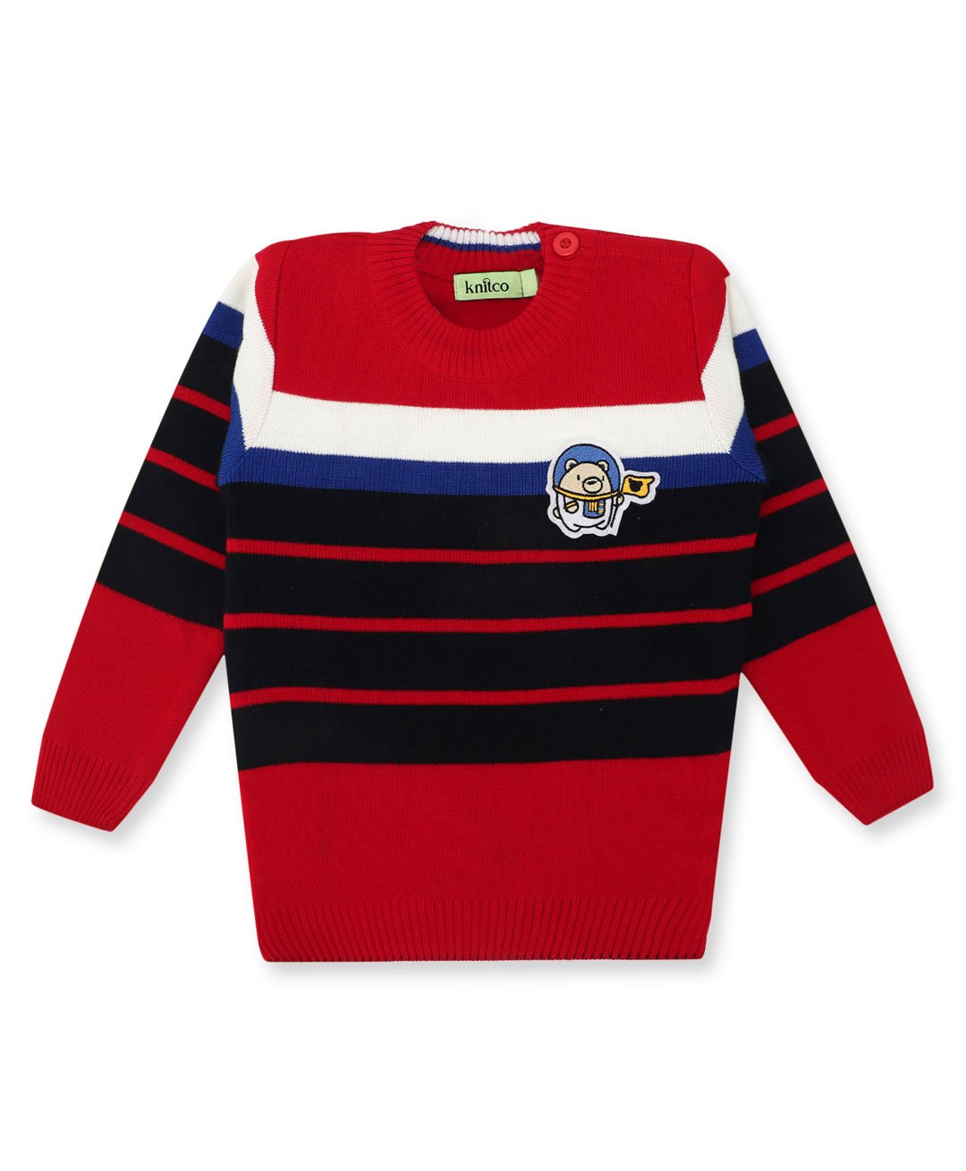 KNITCO Full Sleeves Stripes Color Blocked Regular Fit Sweater - Red & Black-picture-35