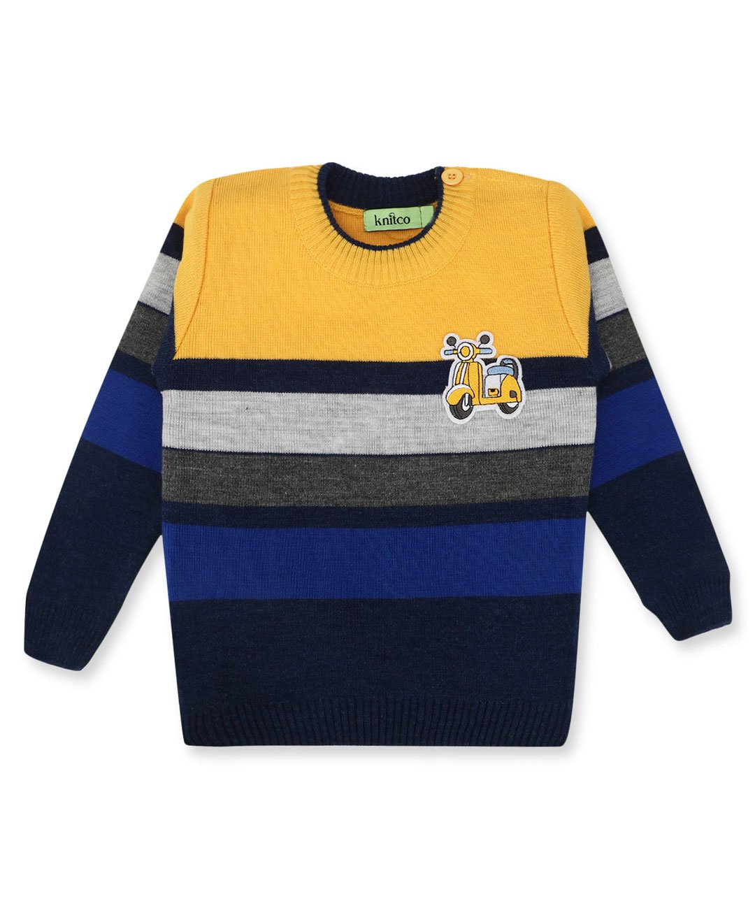 KNITCO Full Sleeves Stripes Color Blocked Regular Fit Sweater - Yellow Blue & Black-image-31