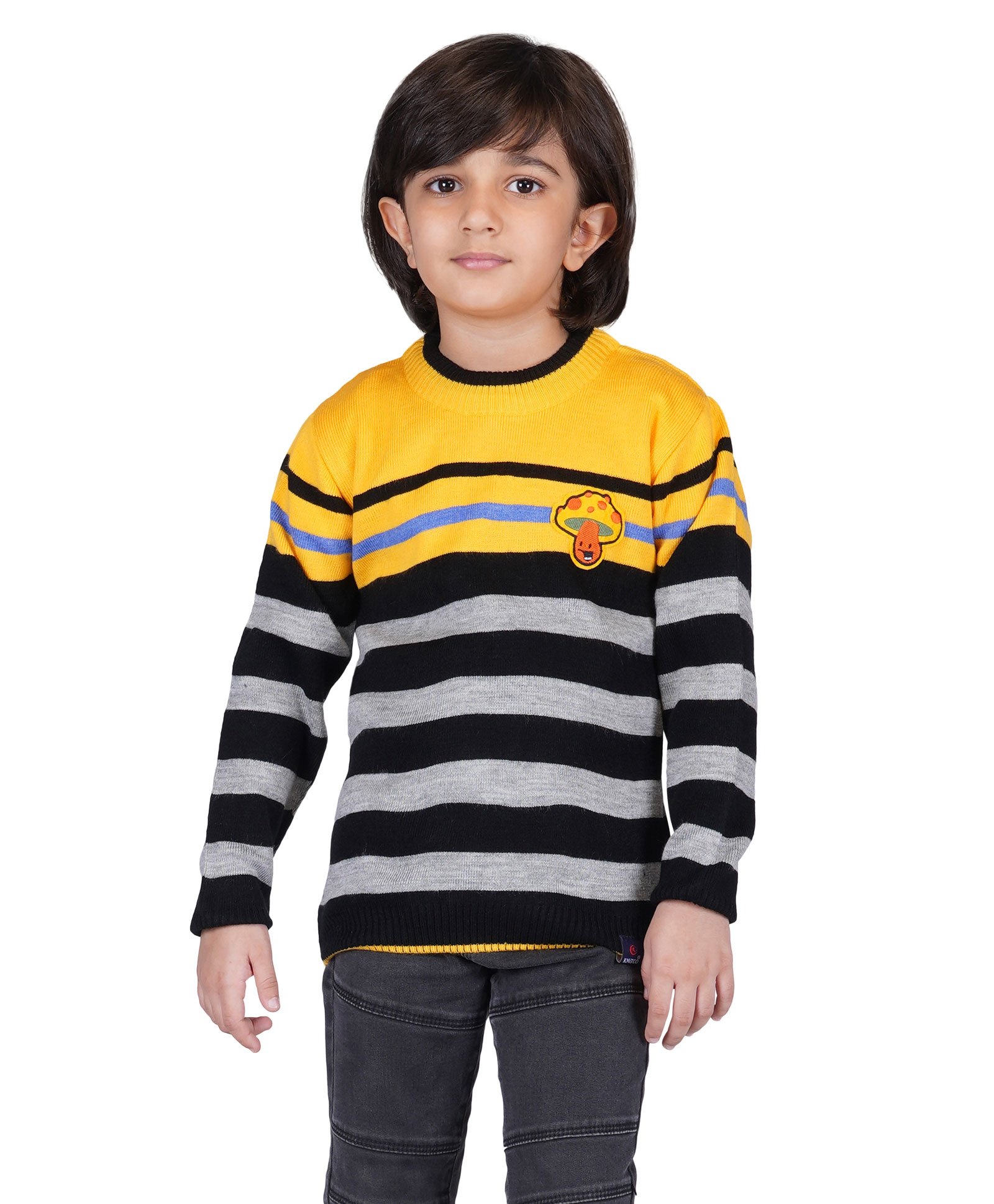 KNITCO Full Sleeves Striped Color Blocked Regular Fit Sweater - Yellow & Black-picture-18