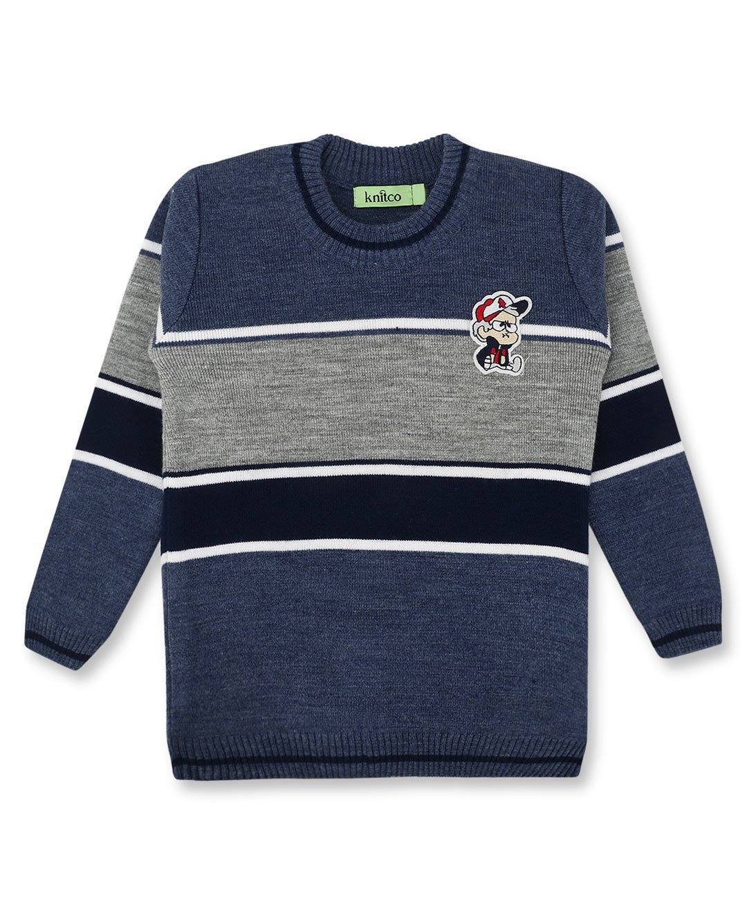 KNITCO Full Sleeves Stripes Color Blocked Regular Fit Sweater - Blue & Grey-picture-17
