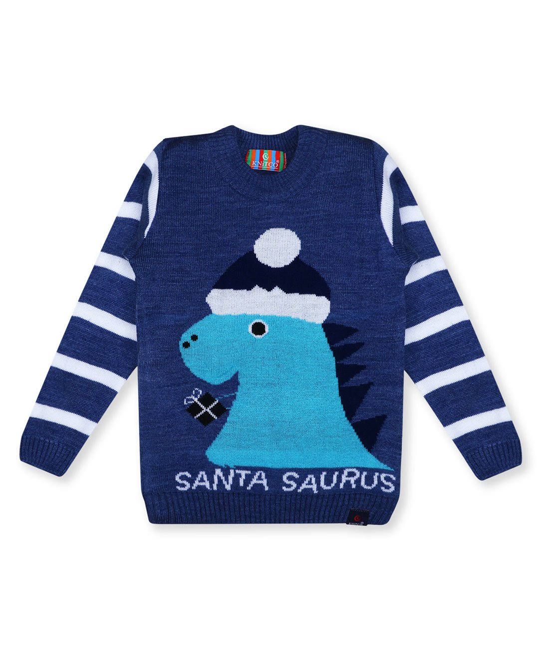 KNITCO Full Sleeves Santa Saurus Printed Sweater - Blue-picture-32