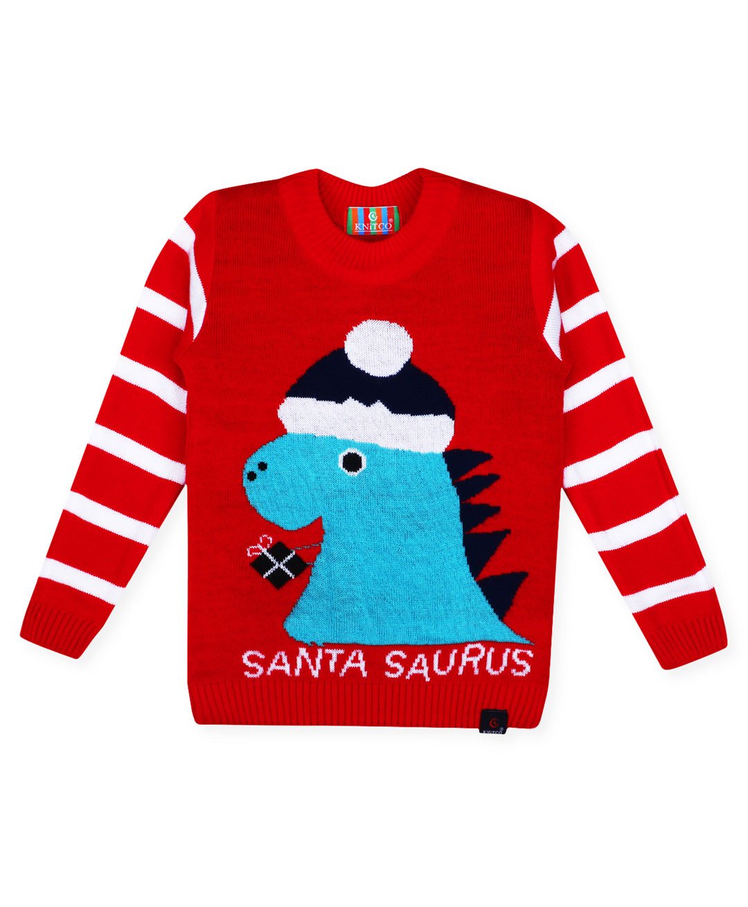 KNITCO Full Sleeves Santa Saurus Printed Sweater - Red-picture-33