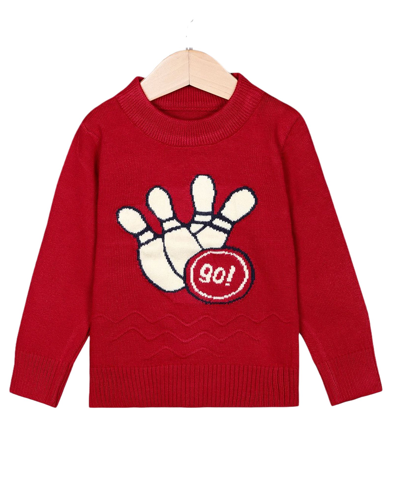 KNITCO Full Sleeves Bowling Pins & Balls Graphic Knit Regular Fit Sweater - Red & White-picture-25