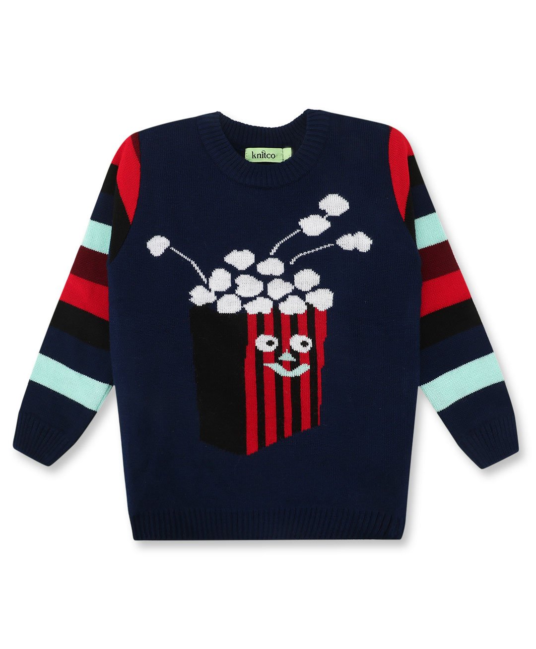 KNITCO Full Sleeves Popcorn Printed  Sweater - Blue-picture-34