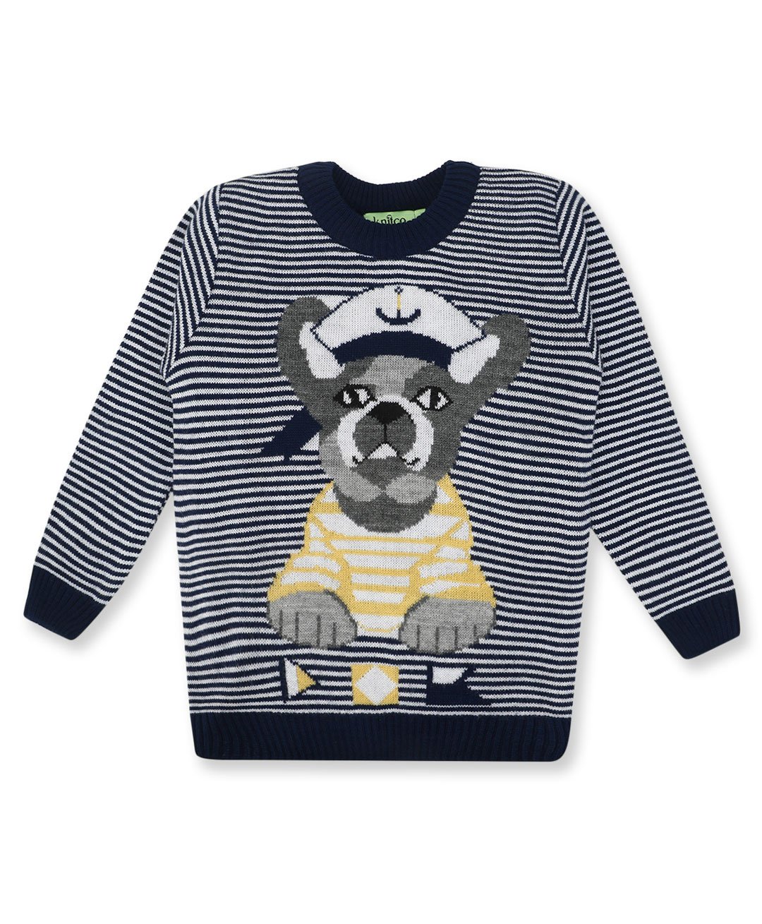 KNITCO Full Sleeves Striped And Dog Printed  Sweater - Navy Blue-picture-22