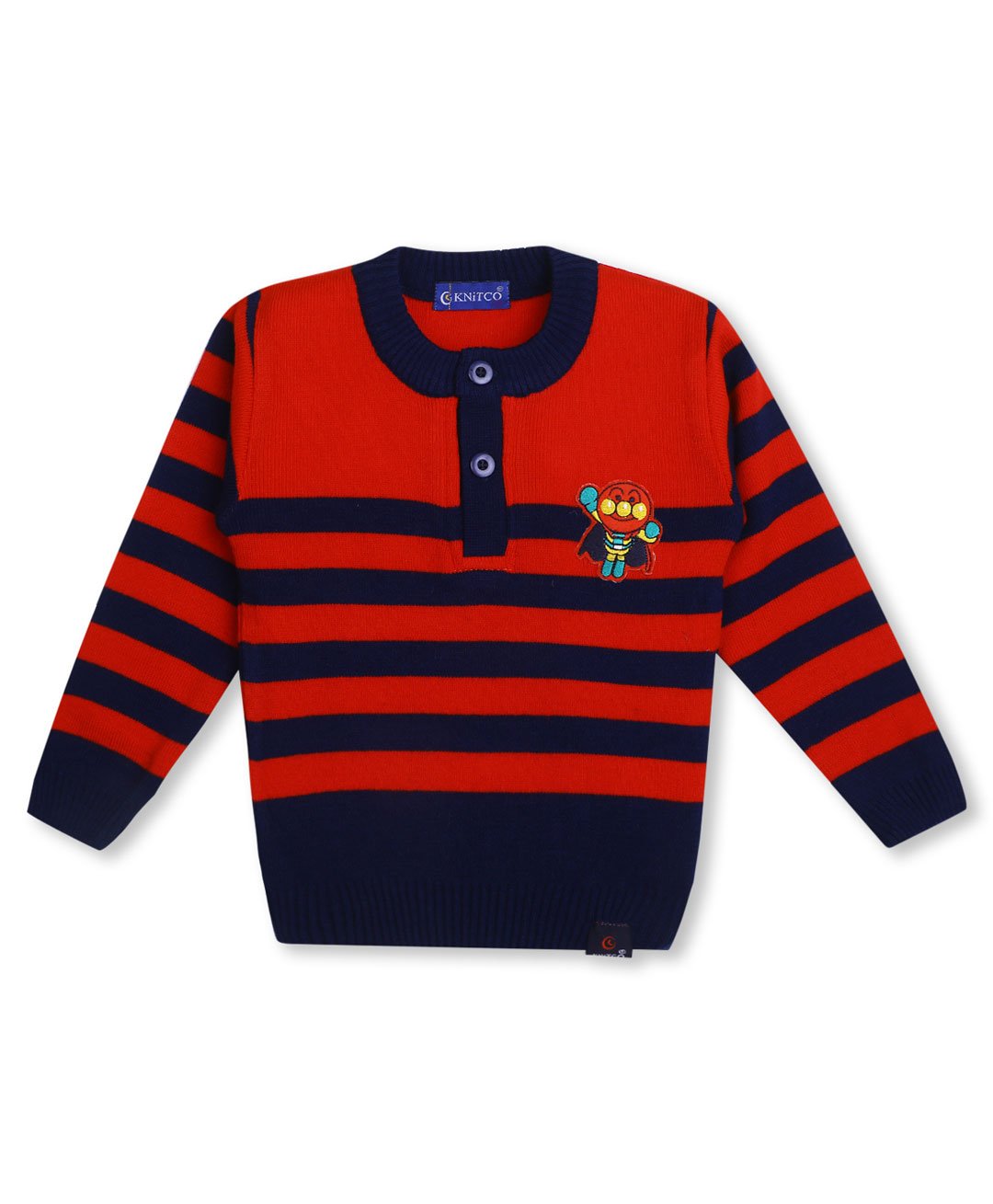 KNITCO Full Sleeves Striped And Joker Patch Detail Sweater - Red-picture-36