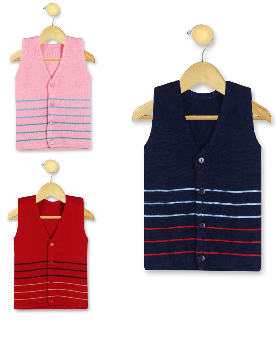 KNITCO Pack Of 3 Striped Vest Sweaters - Pink Red Navy Blue-image-15