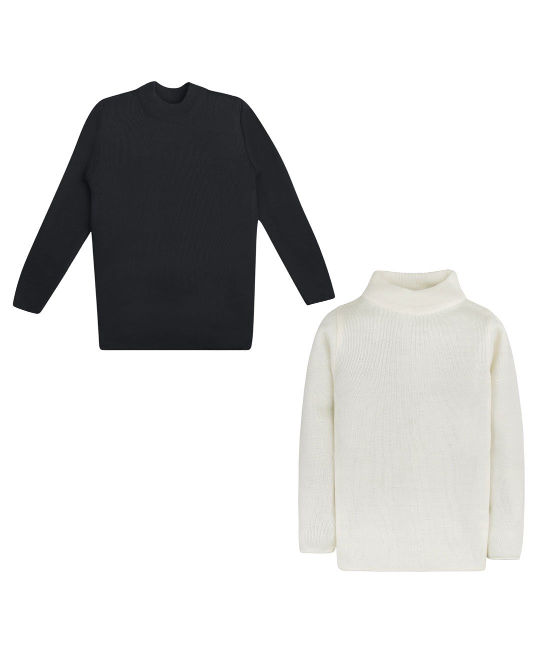 KNITCO Pack Of 2 Full Sleeves Solid Pullover Sweaters - Black White-picture-24