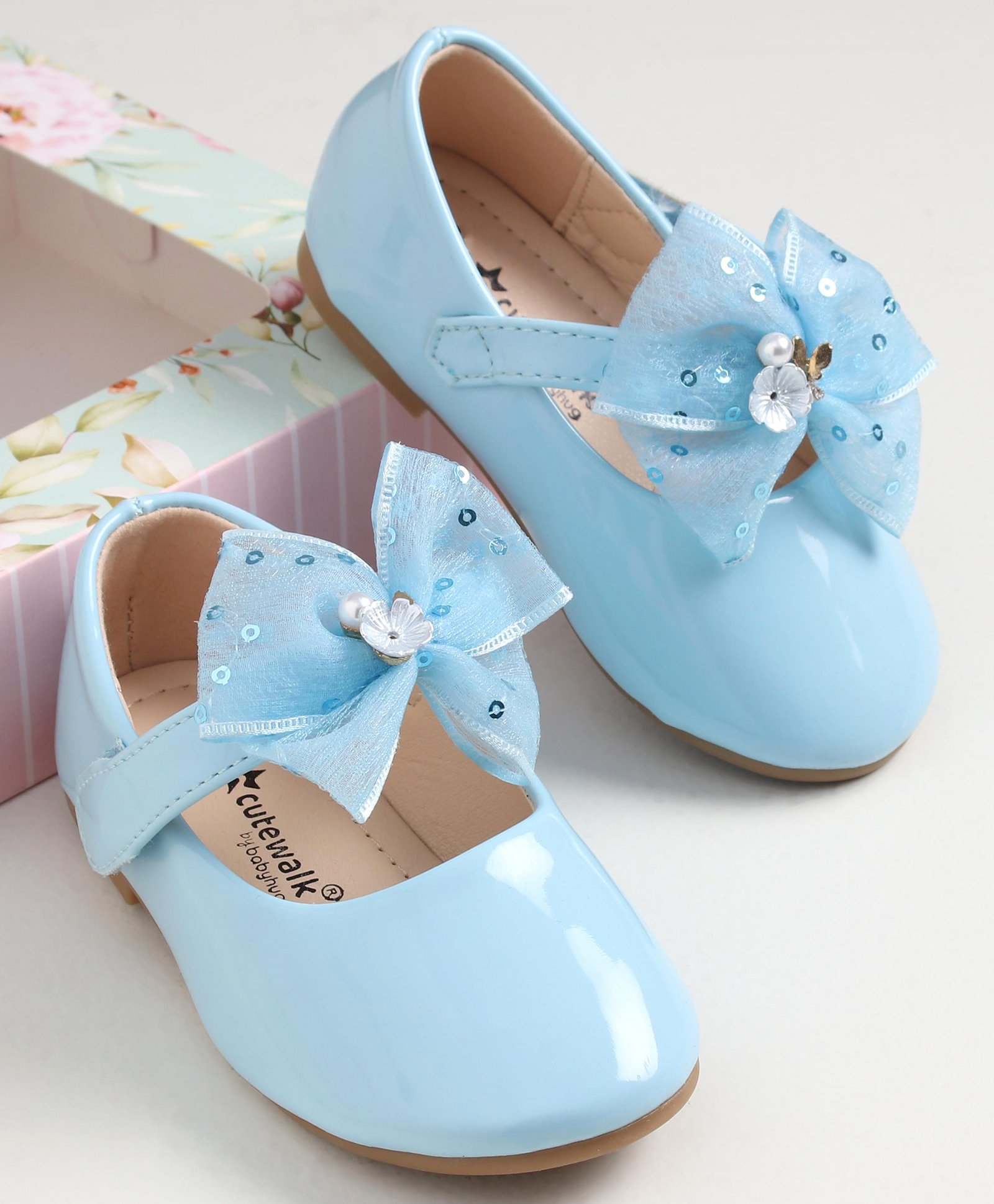 Cute Walk by Babyhug Velcro Closure Bellies With Bow Applique- Light Blue-image-39