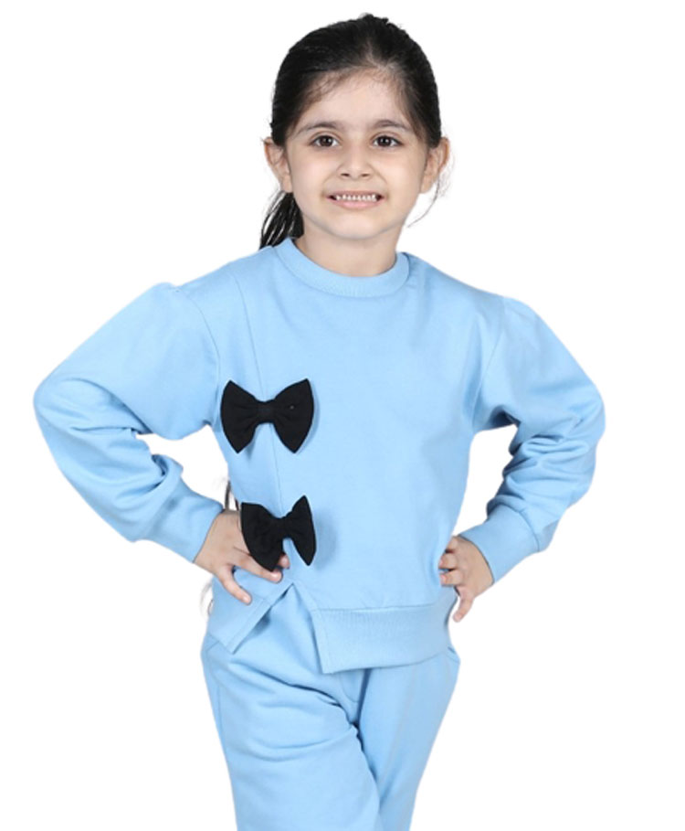 Aww Hunnie Full Sleeves Bow Applique Detail Sweatshirt - Blue-image-2