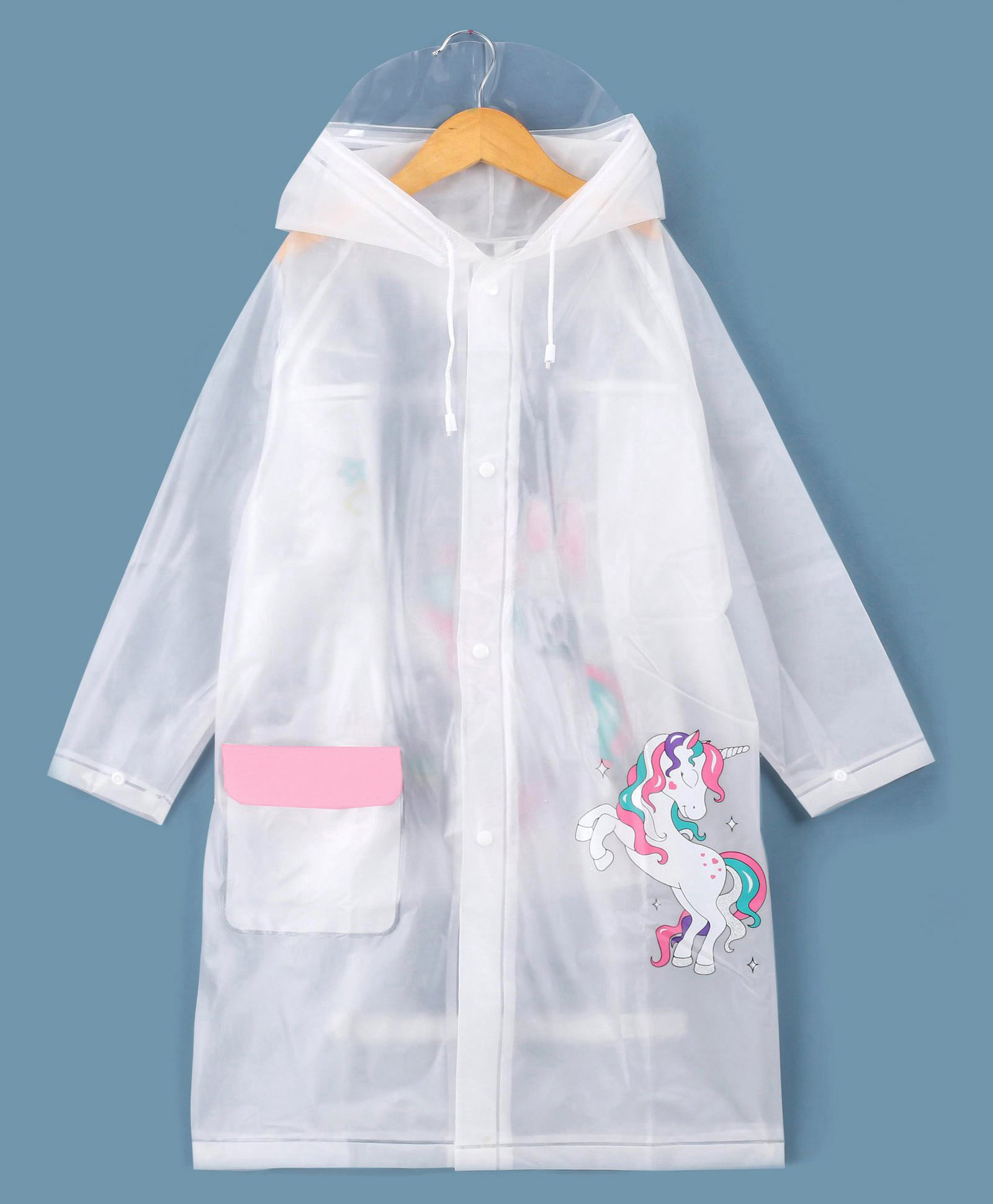 Babyhug Full Sleeves Hooded Raincoat Unicorn Print - White