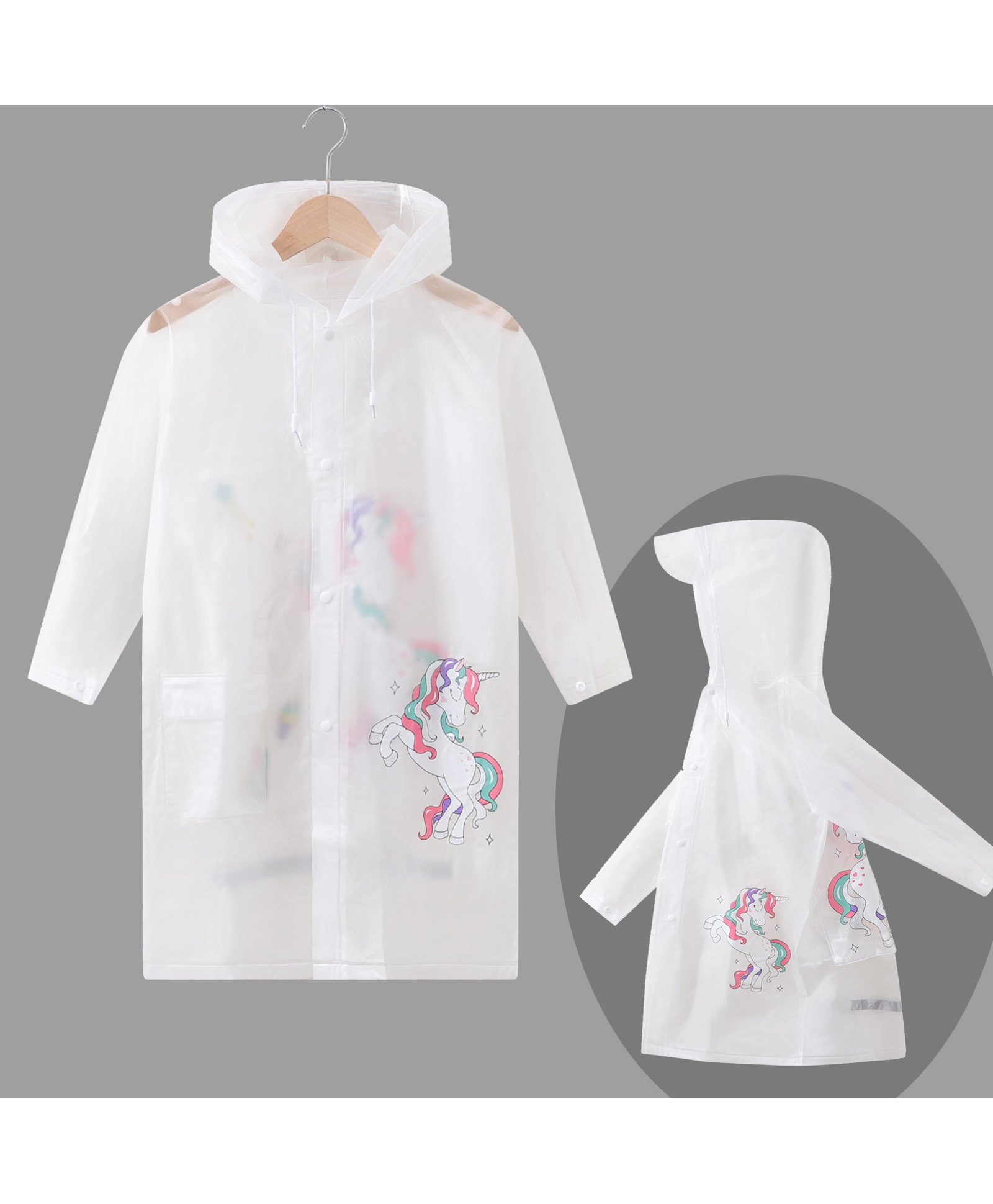 Babyhug Full Sleeves Hooded Raincoat Unicorn Print - White-picture-15