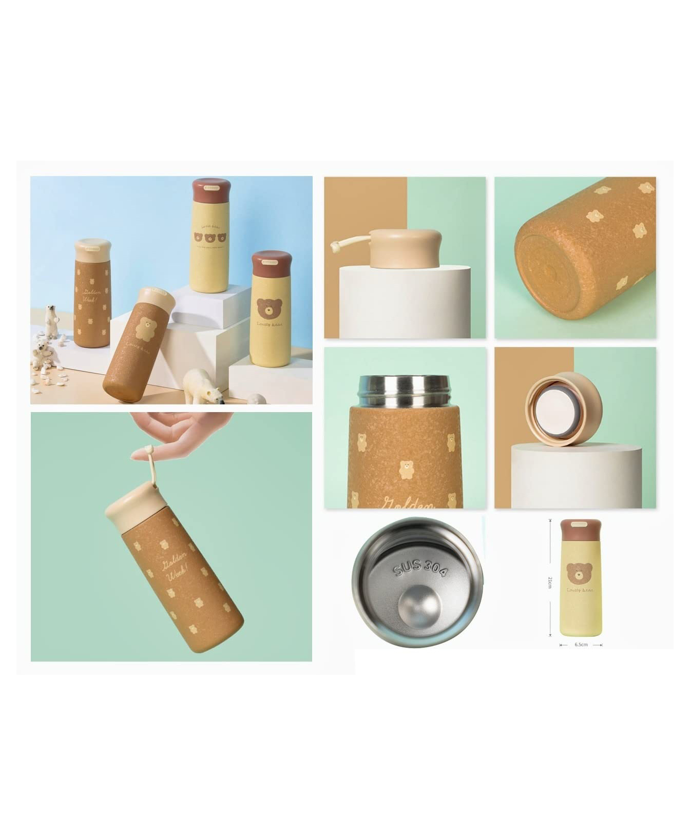 YAMAMA Bear Print Anti Leak Spill Proof Stainless Steel Double Wall Vacuum Insulated Flask Bottle 350 ml (Color May Vary)-image-13