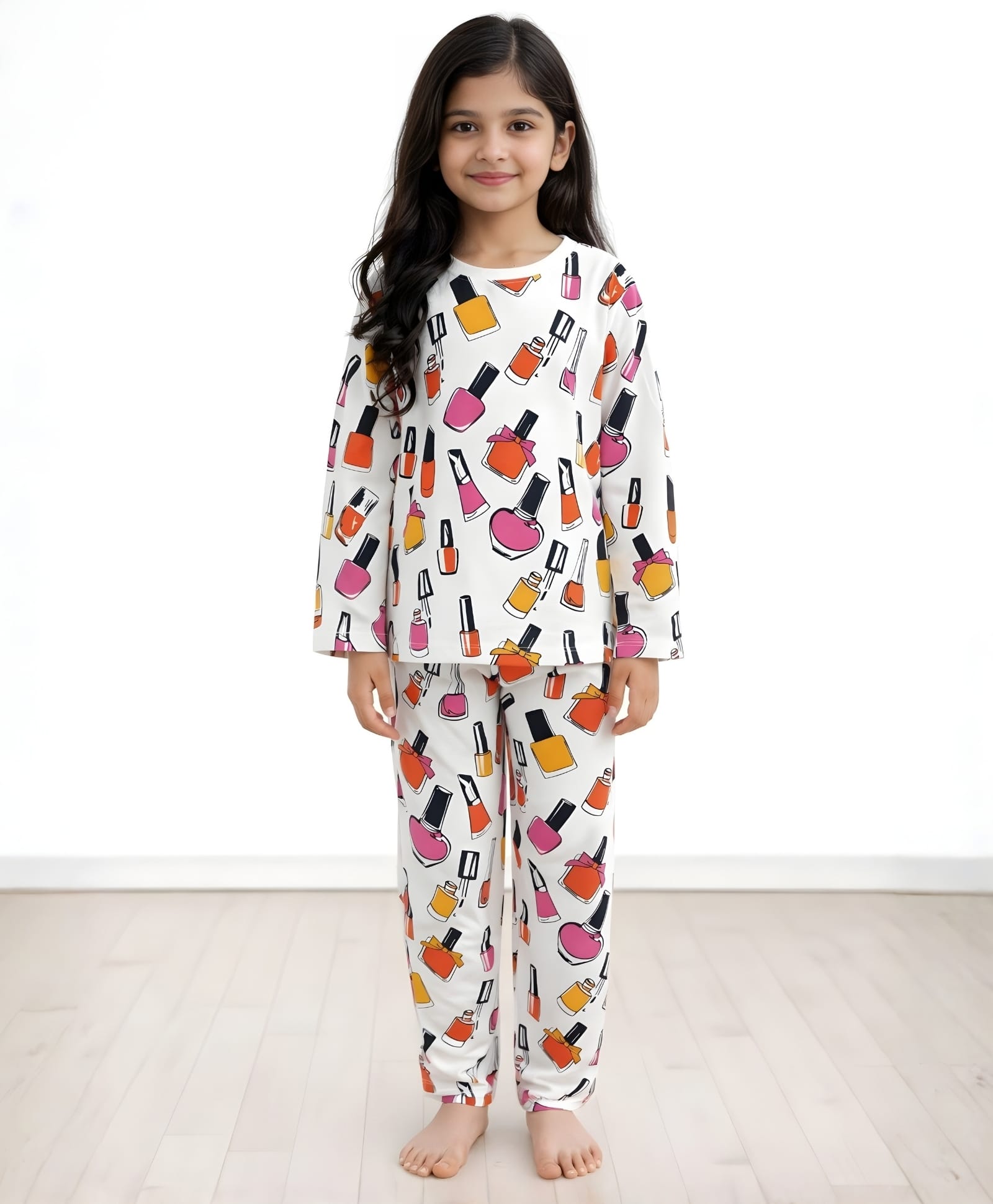 Anthrilo Full Sleeves  Nail Paint Printed Night Suit - White-picture-5