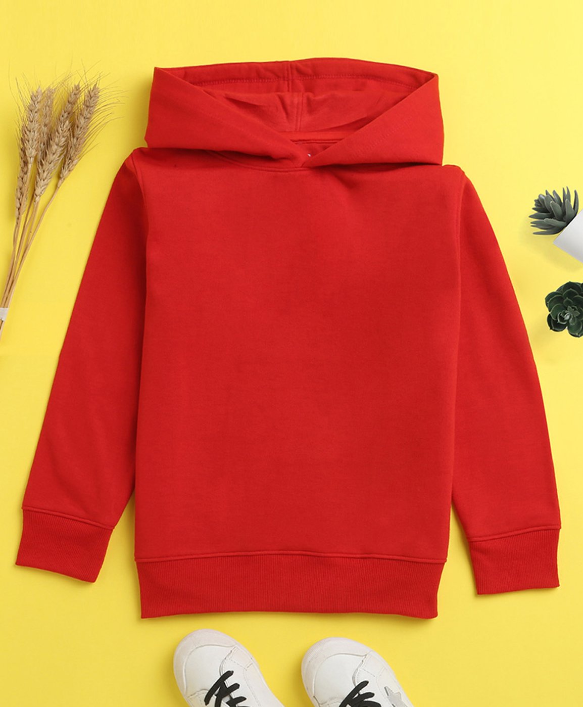 NUSYL Full Sleeves Solid Hooded Sweatshirt - Red-picture-12