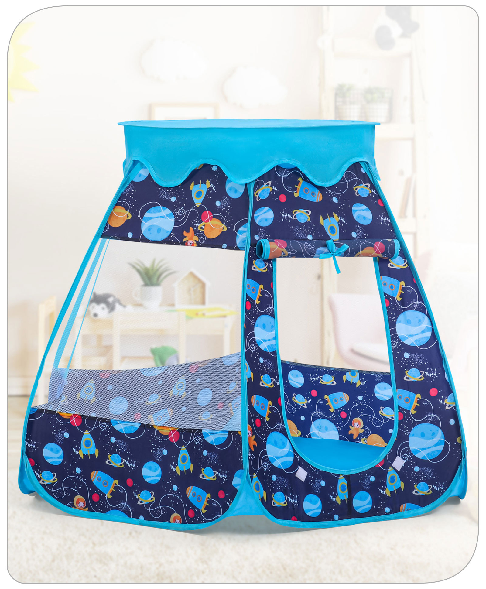 Babyhug Foldable Pop-up Play Tent House Sky Theme - Blue-image-46