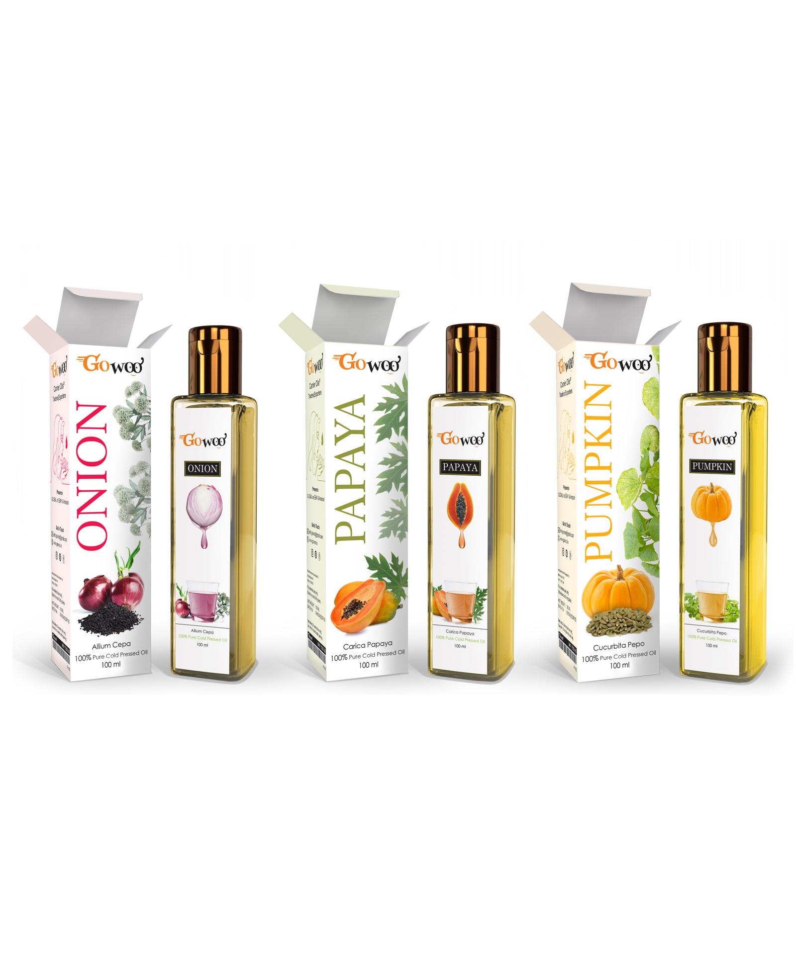 Go Woo Pack of 3 Onion Seed Papaya Seed & Pumpkin Seeds 100 % Pure Natural & Undiluted Oil For Hair Growth and Skin - 300 ml Online in India, Buy at Go Woo Pack of 3 Onion Seed Papaya Seed & Pumpkin Seeds 100 % Pure Natural & Undiluted Oil For Hair Growth and Skin - 300 ml Online in India, Buy at