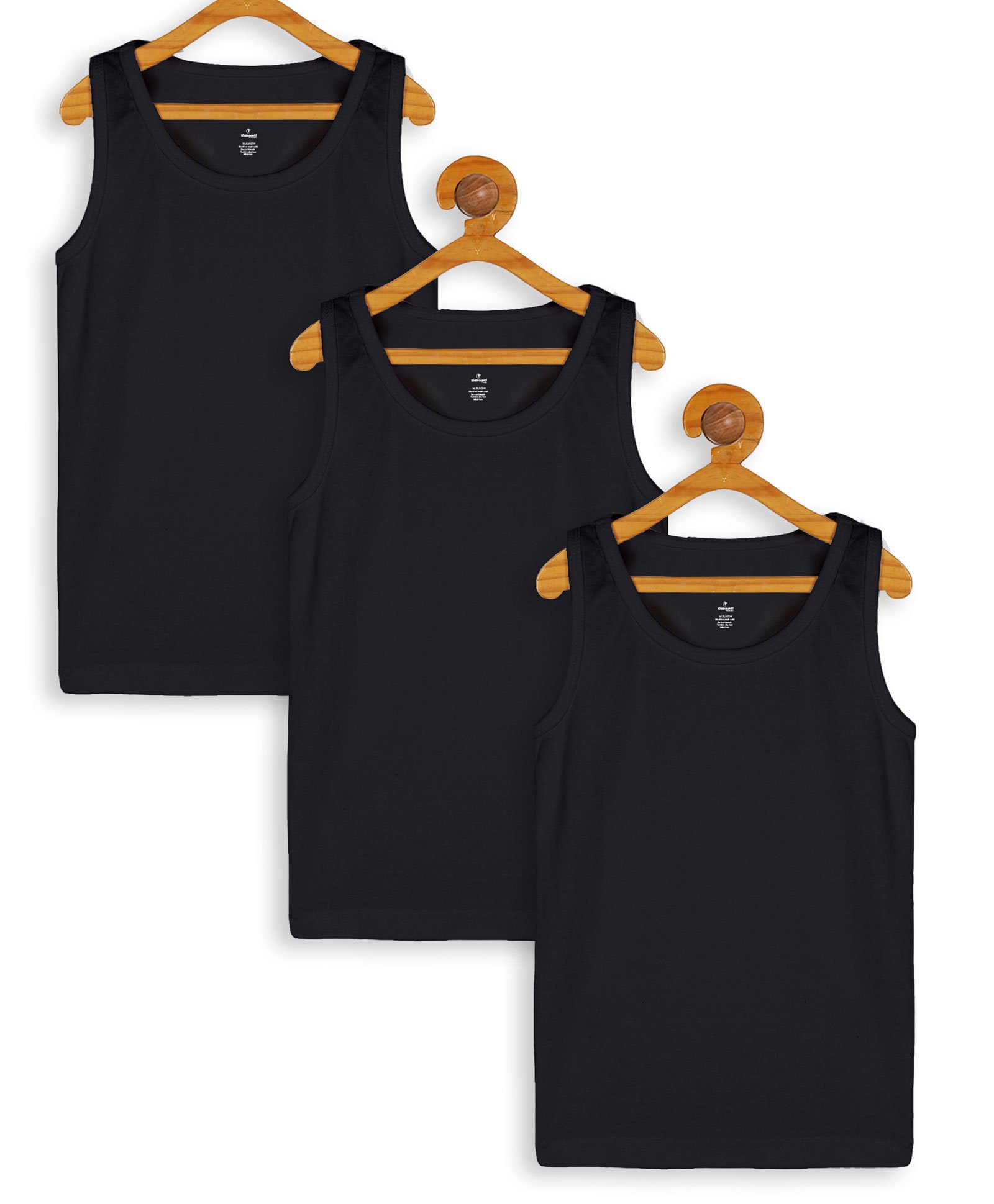 Kiddopanti Pack Of 3 Solid Fine Ribbed Vests - Black-picture-13
