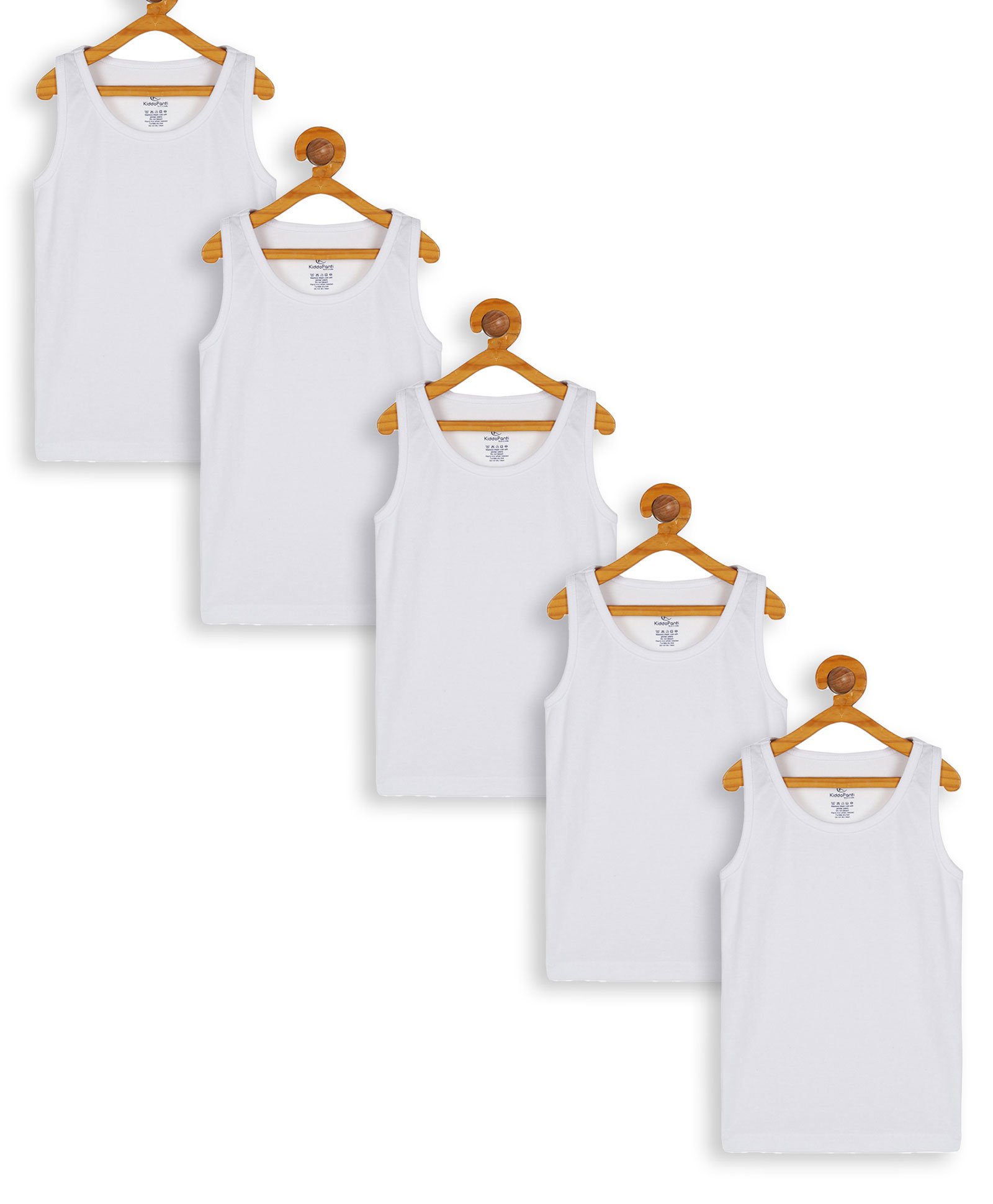 Kiddopanti Pack Of 5  Sleeveless Solid Vests - White-picture-12
