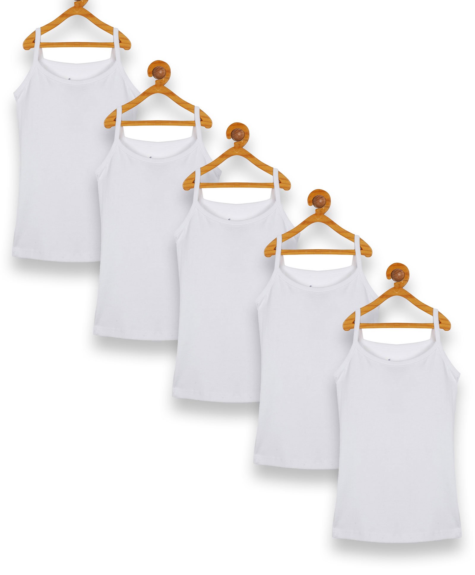 Kiddopanti Pack Of 5 Sleeveless Solid Slips - White-picture-13