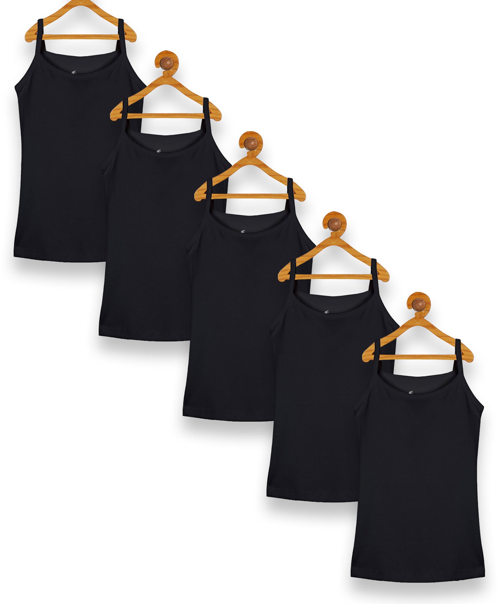 Kiddopanti Pack Of 5 Sleeveless Solid Slips - Black-image-6