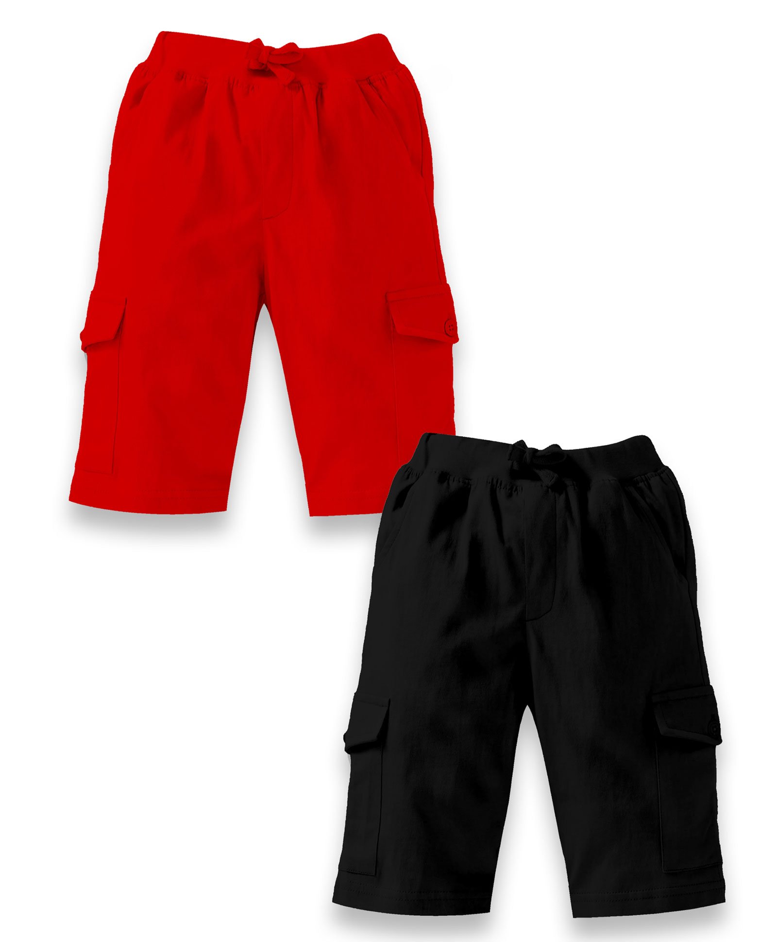 Kiddopanti Pack Of 2 Solid Cargo  Shorts - Red & Jet Black-picture-16