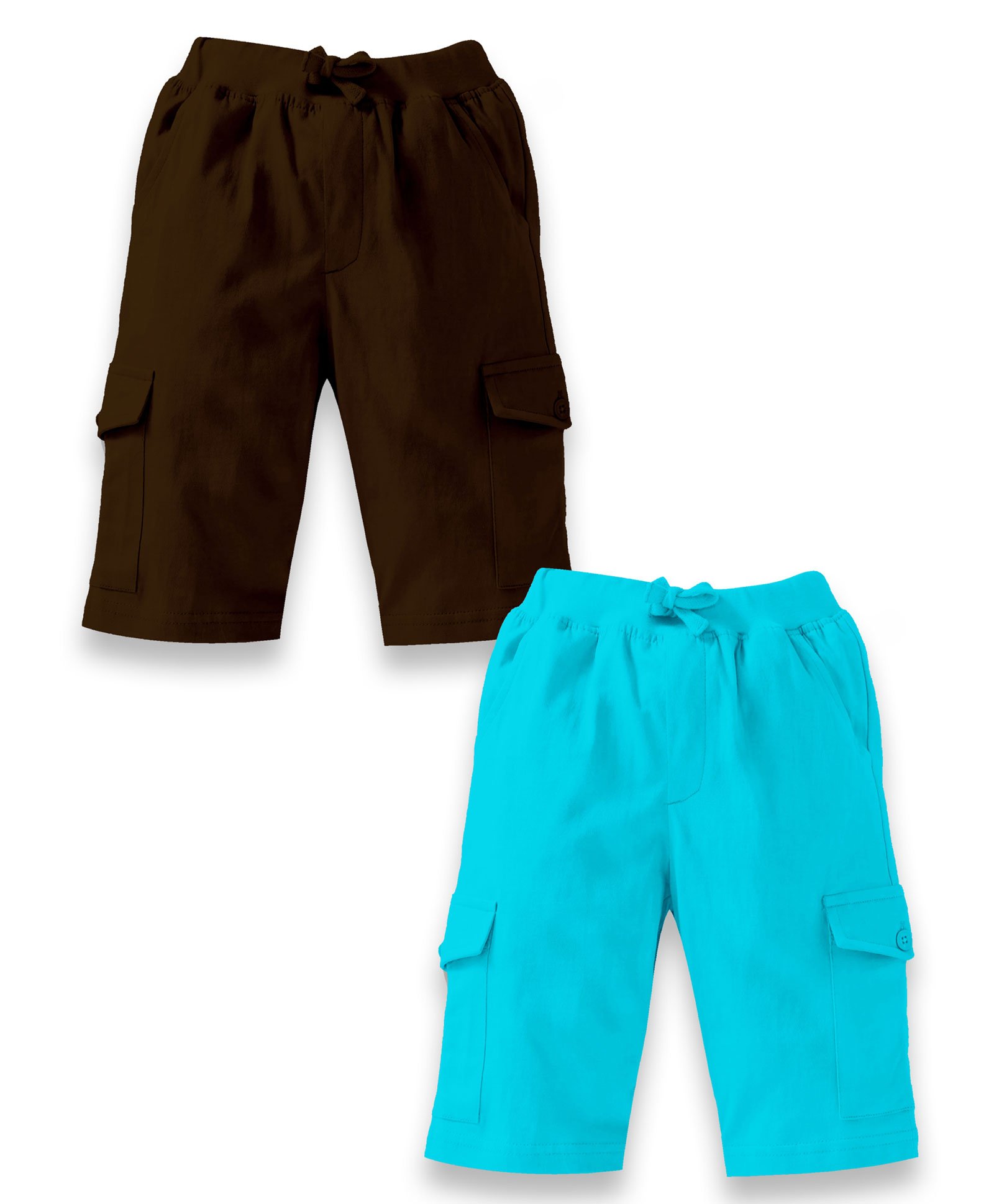 Kiddopanti Pack Of 2 Solid Cargo  Shorts - Brown & Aqua Blue-picture-33