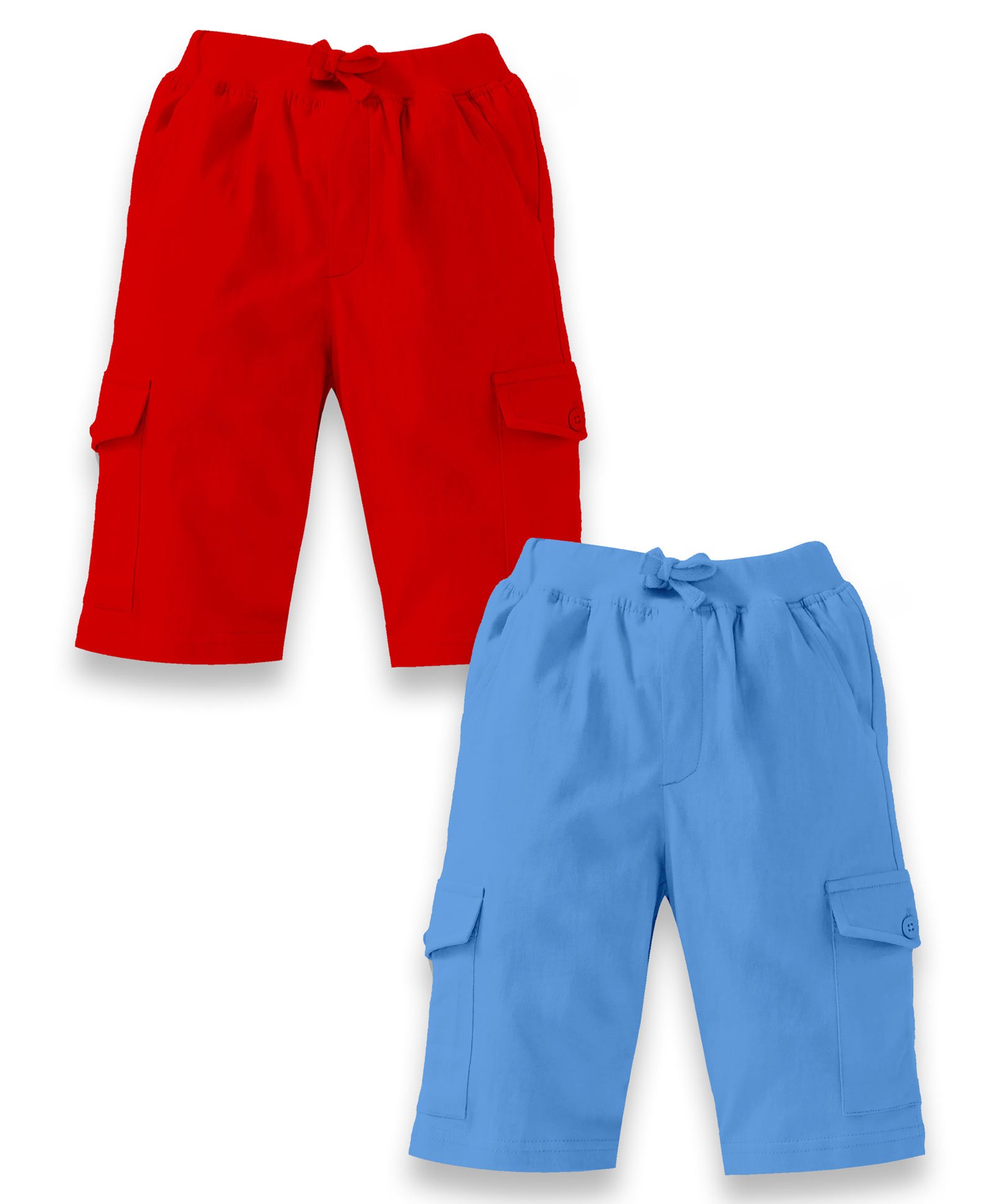 Kiddopanti Pack Of 2 Solid CargoShorts - Red & Blue-image-49