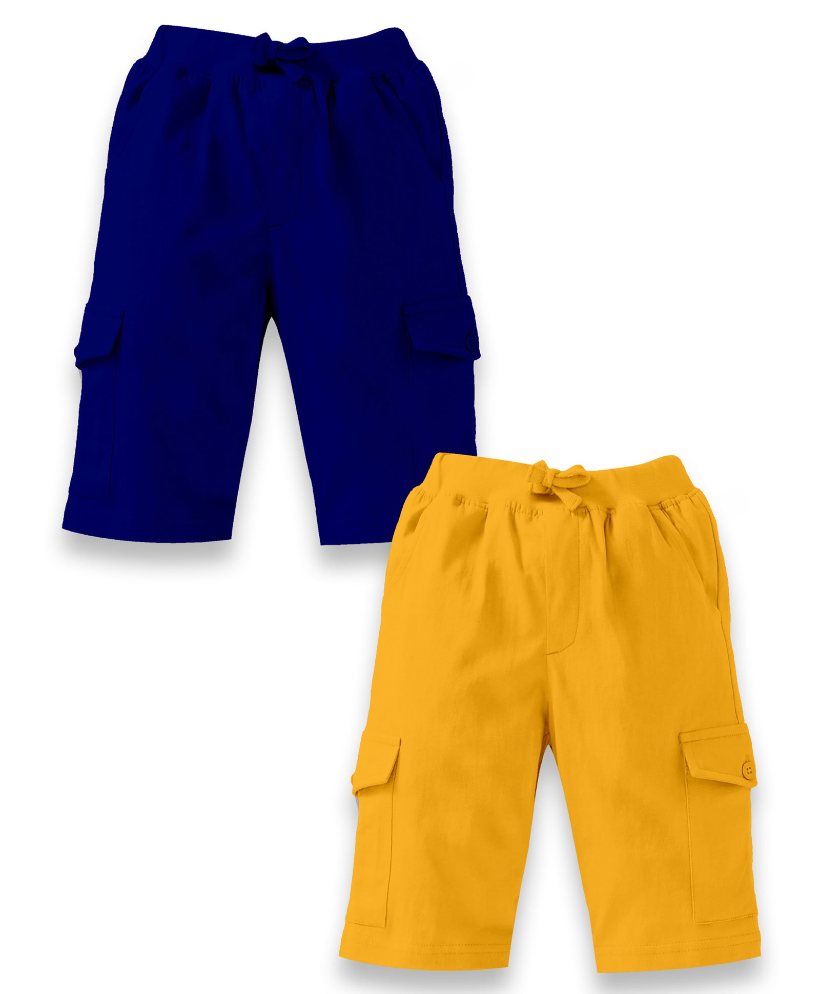 Kiddopanti Pack Of 2 Solid Cargo  Shorts - Royal Blue & Mustard Yellow-image-28