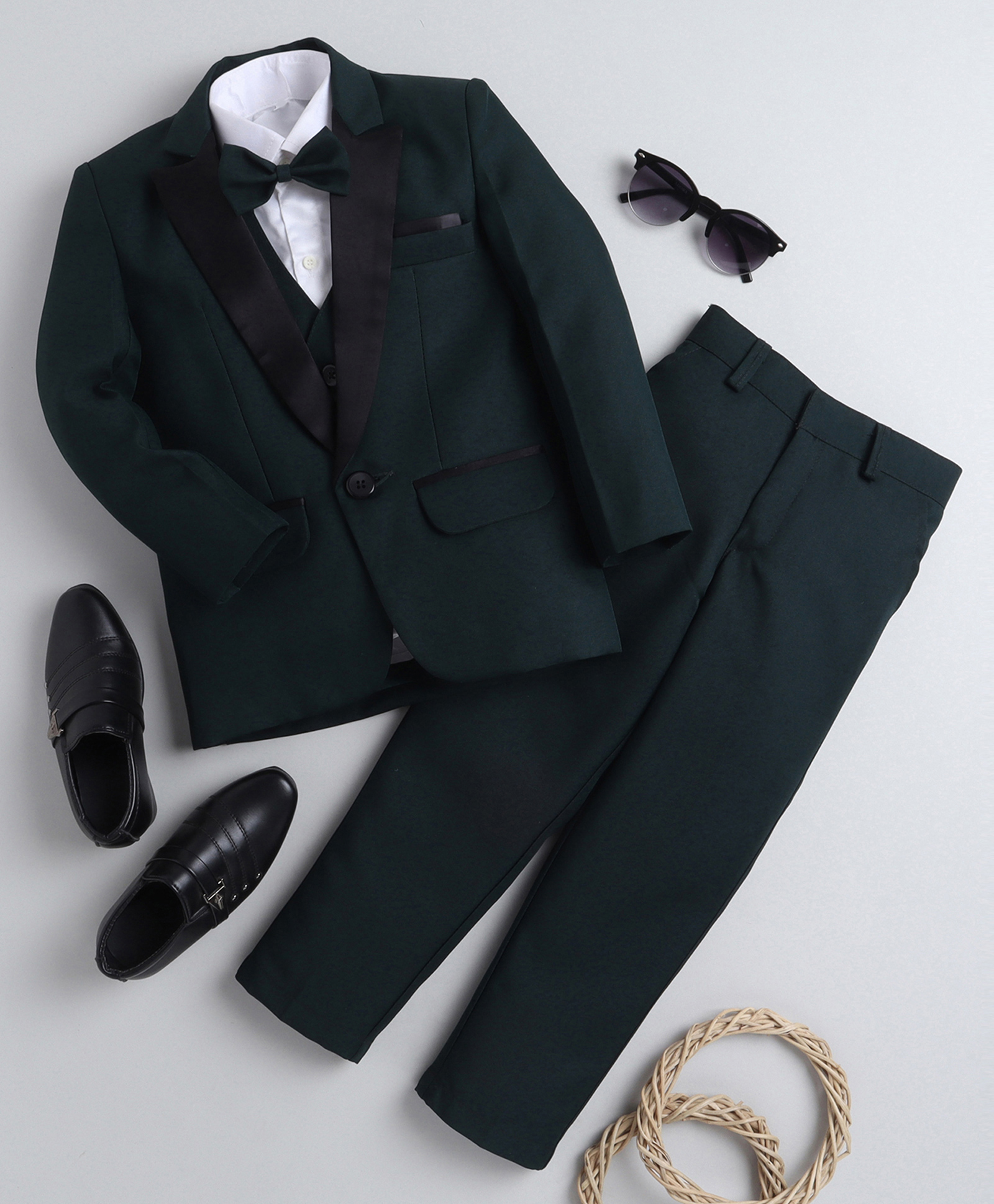 Jeet Ethnics Full Sleeves Solid Four Piece Coat Suit - Green-picture-29