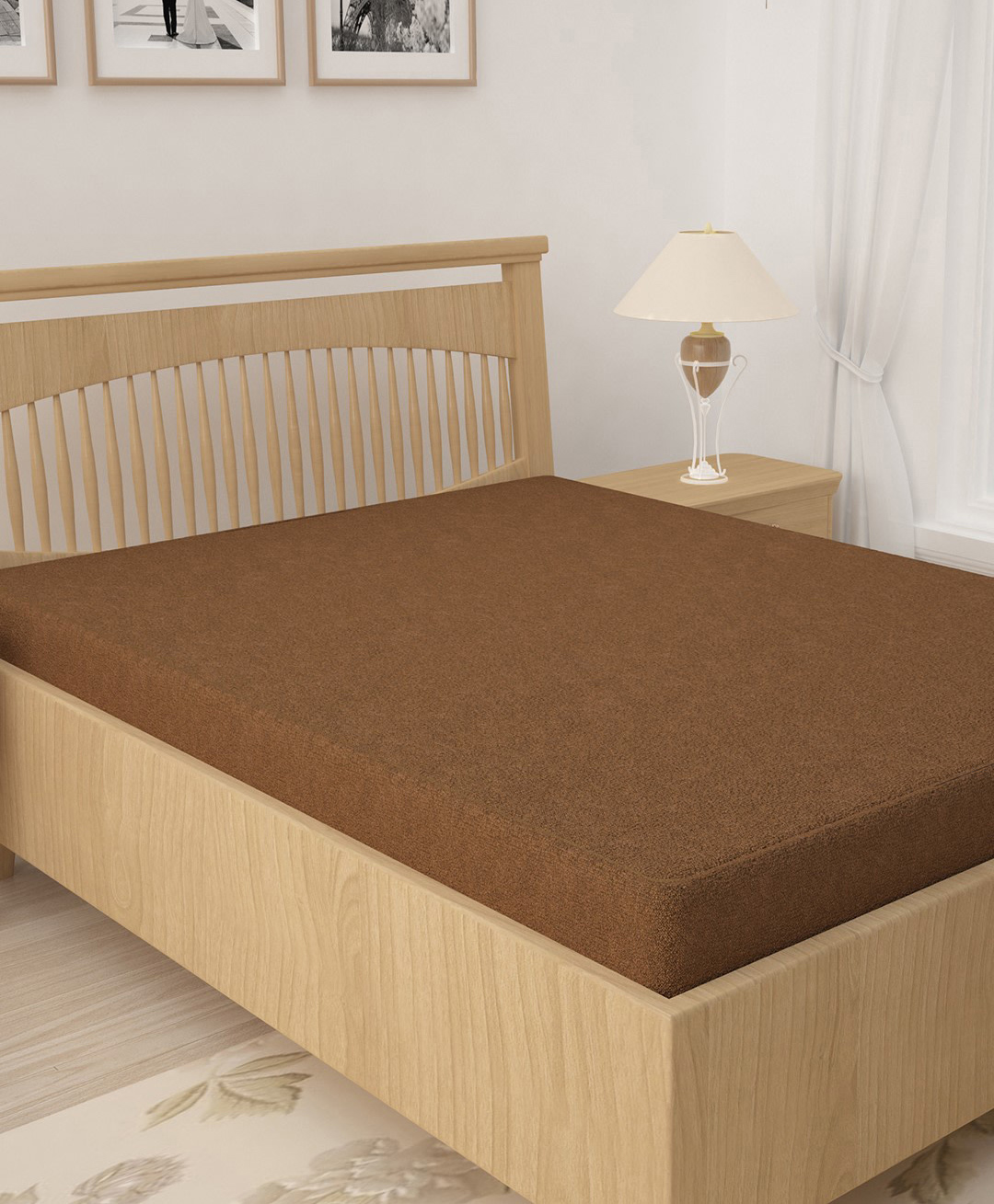 Hosta Homes Pure Cotton Double Bed Queen Size Dust Proof Terry Mattress Protector - Brown-image-27