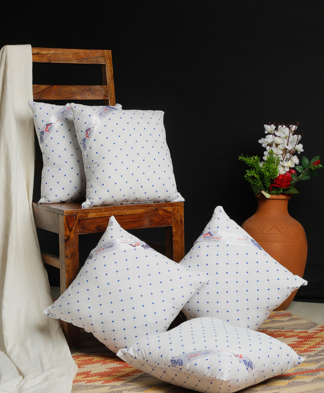 Hosta Homes Printed Cotton Fabric Filled with Microfibre Cushion Fillers Set of 5 - Blue-image-16