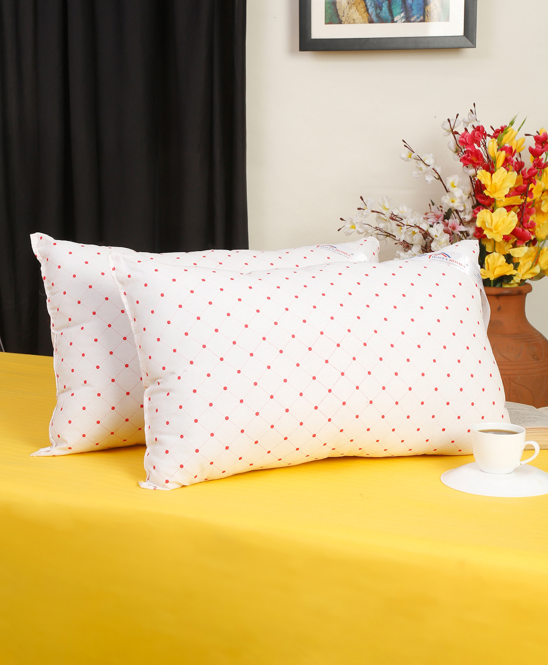 Hosta Homes Ultra Soft Printed Cotton Fabric Filled Pillow Pack Of 2- White-image-41