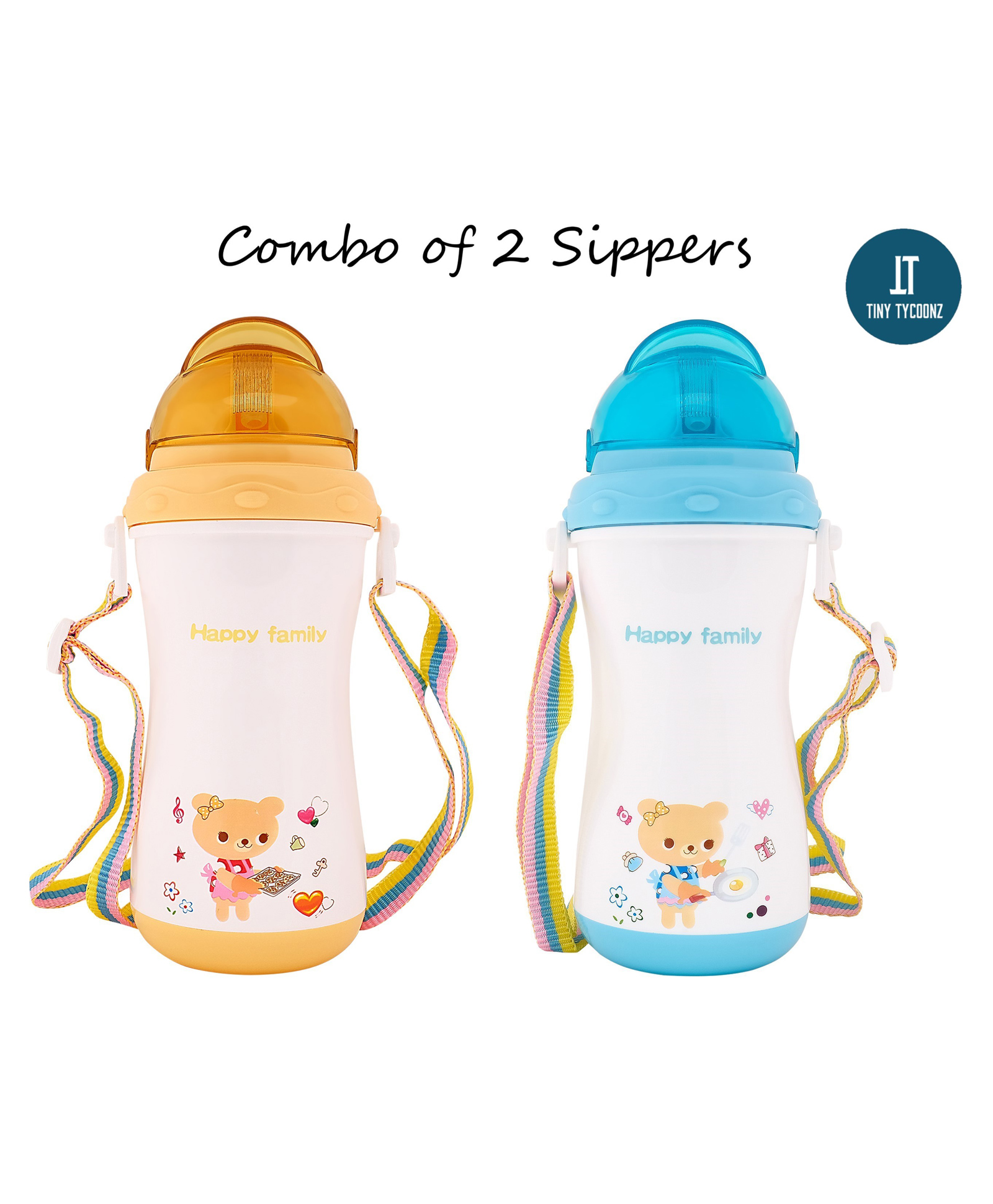 Tiny Tycoonz Polypropylene Sipper Cup with Detachable Straps & Straw Lid Cup Orange Blue Pack of 2 - 350 ml each-image-13