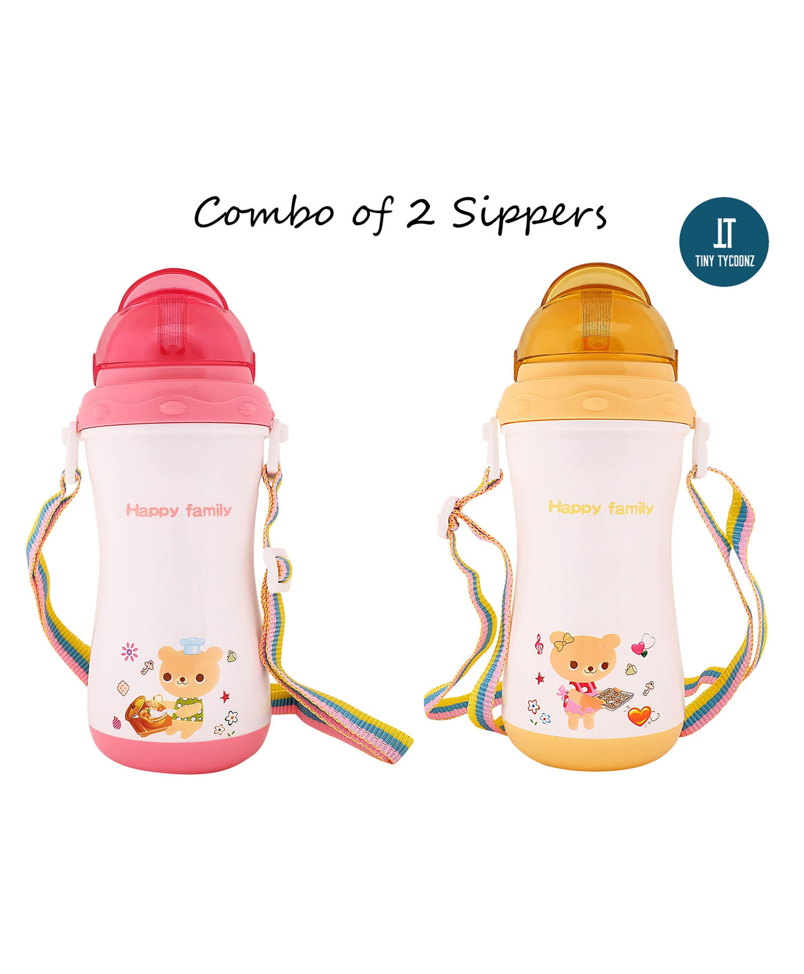 Tiny Tycoonz Polypropylene Sipper Cup with Detachable Straps & Straw Lid Cup Pink Orange Pack of 2 - 350 ml each-image-18