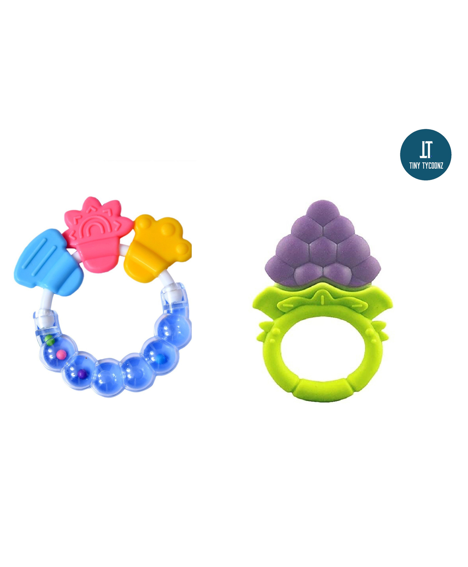 Tiny Tycoonz Fruit Shape and Rattle Silicone Teether Pack of 2 - Multicolor-picture-18