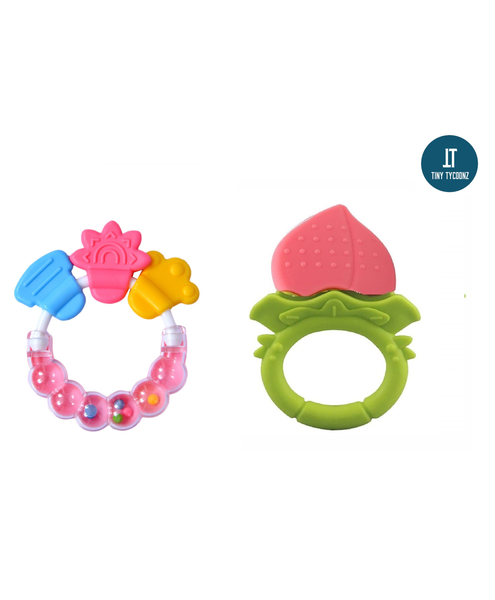 Tiny Tycoonz Fruit Shape and Rattle Silicone Teether - Pack of 2 - Multicolor-picture-22