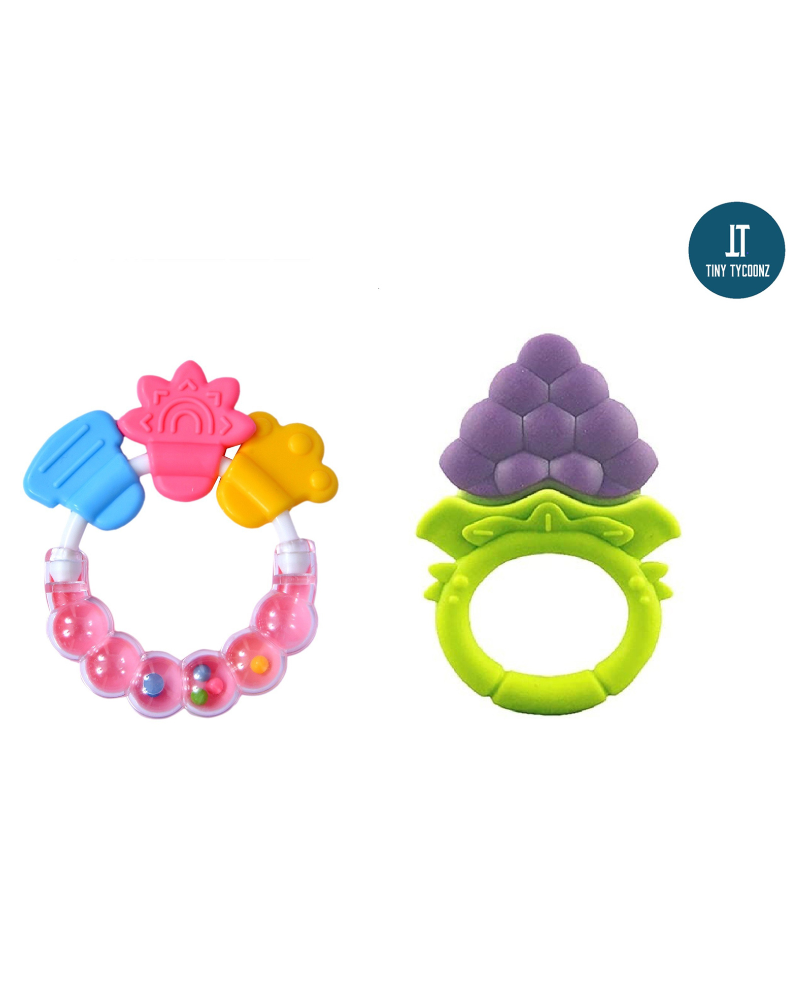 Tiny Tycoonz Fruit Shape and Rattle Silicone Teether - Pack of 2 - Multicolor-picture-21