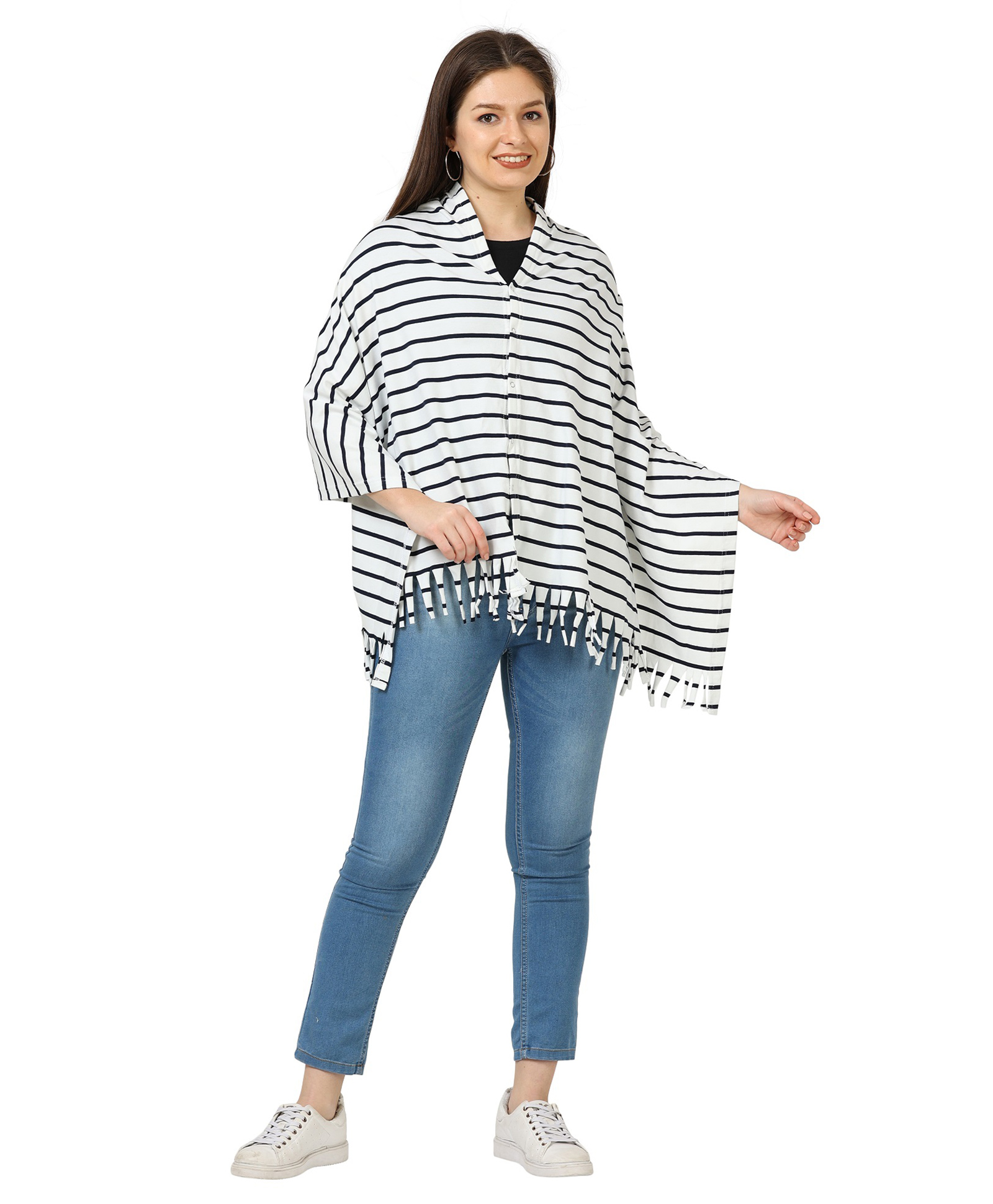 nene Breastfeeding Multi Purpose Nursing Poncho Breathable Breastfeeding Cover -Black Stripes-image-7