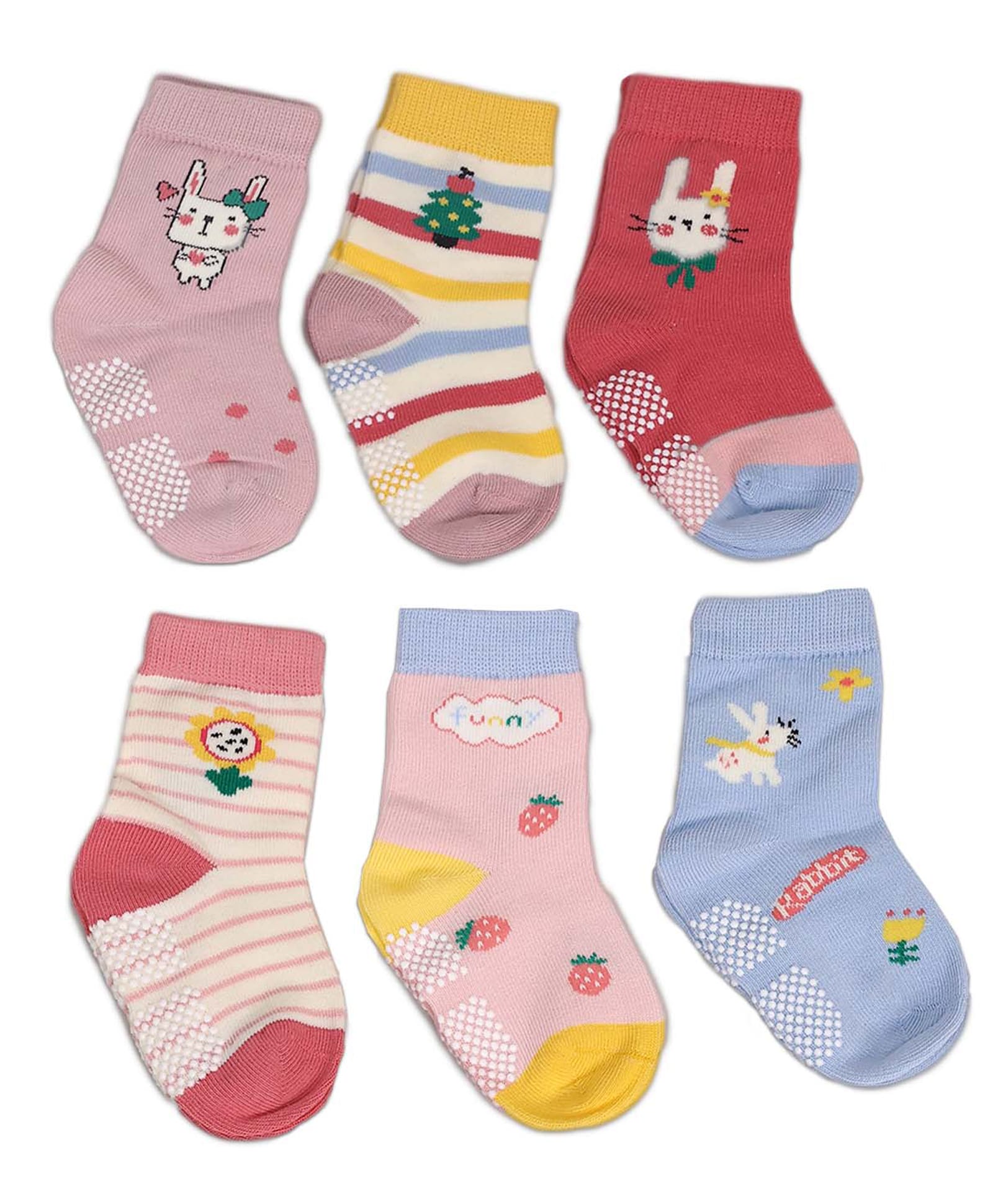 Footprints Pack Of 6 Pairs Organic Cotton Unisex Anti Skid Socks - Multi Colour-image-20