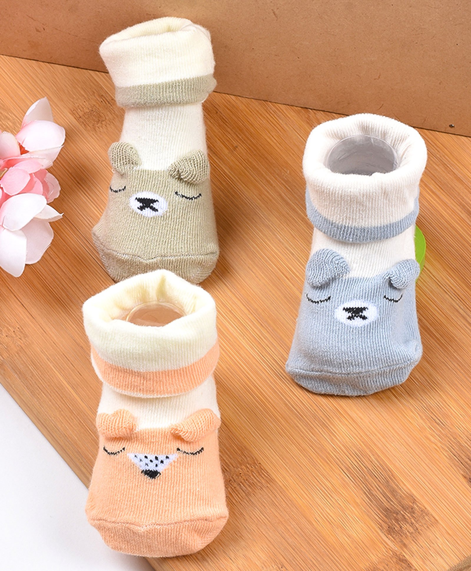 Footprints Pack Of 3 Pairs Organic Cotton Unisex Anti Skid Socks - Multi Colour-picture-32