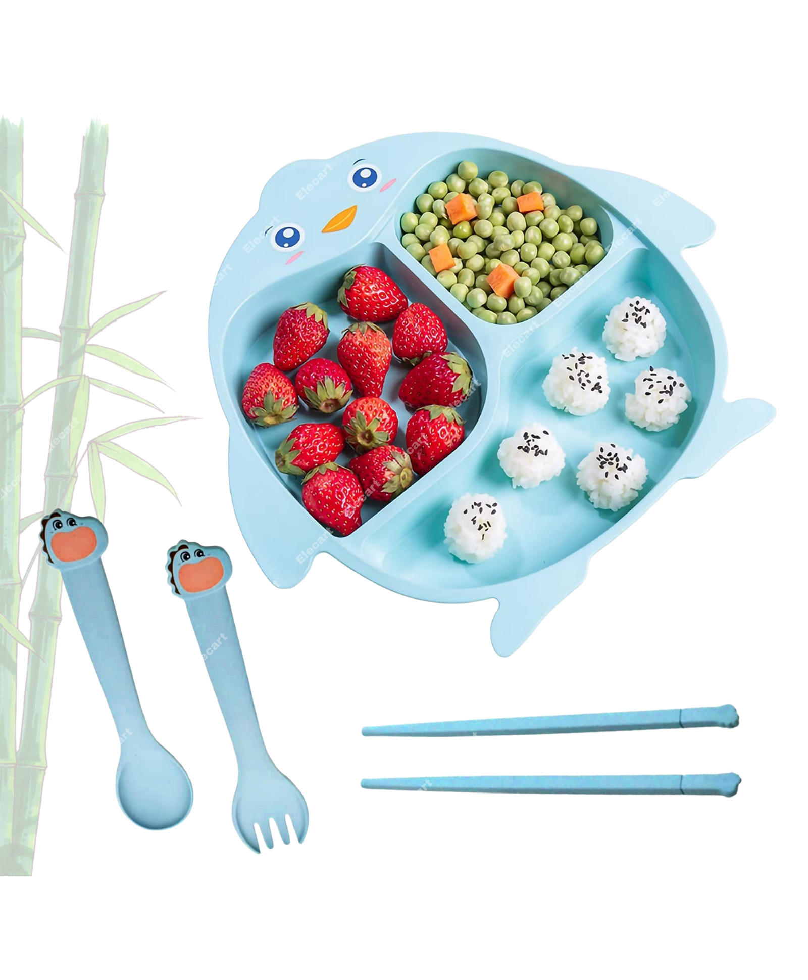 Elecart Eco-Friendly Penguin Design Bamboo Fiber Kids Dinner Set Tableware - Color May Vary-image-25