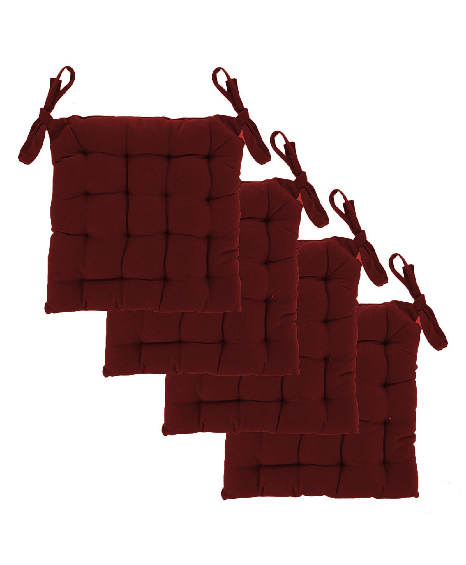 Angel Mommy Polycotton Decorative Damask Fabric Chairpad Back Support Seat Cushion with Ties and Handmade Quilting Set Of 4 Standard - Maroon-image-31