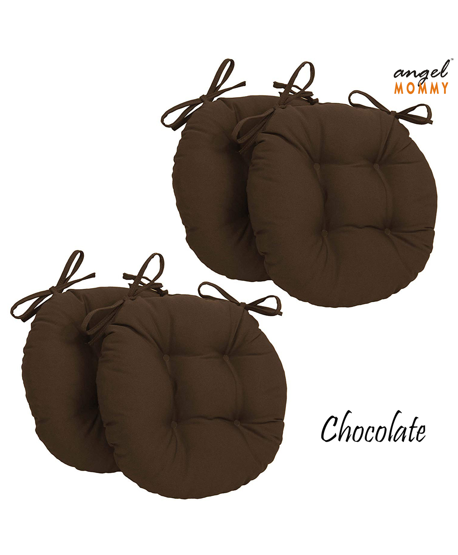 Angel Mommy Ultra Soft Round Twill Dining Chair Sofa Floor Seat & Back Cushions with Ties Set Of 4 - Brown-image-39