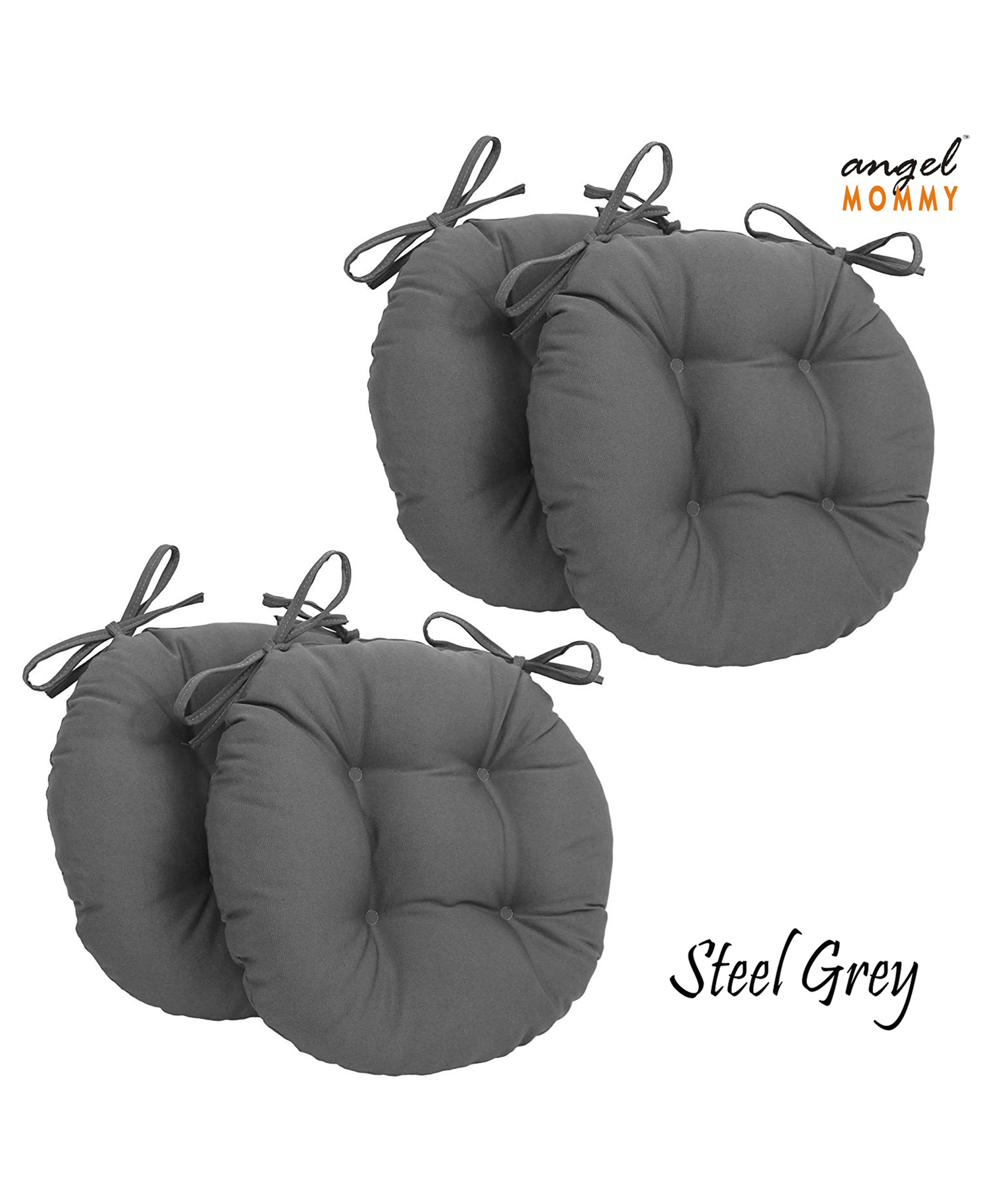 Angel Mommy Ultra Soft Round Twill Dining Chair Sofa Floor Seat & Back Cushions with Ties Set Of 4 - Grey-image-32