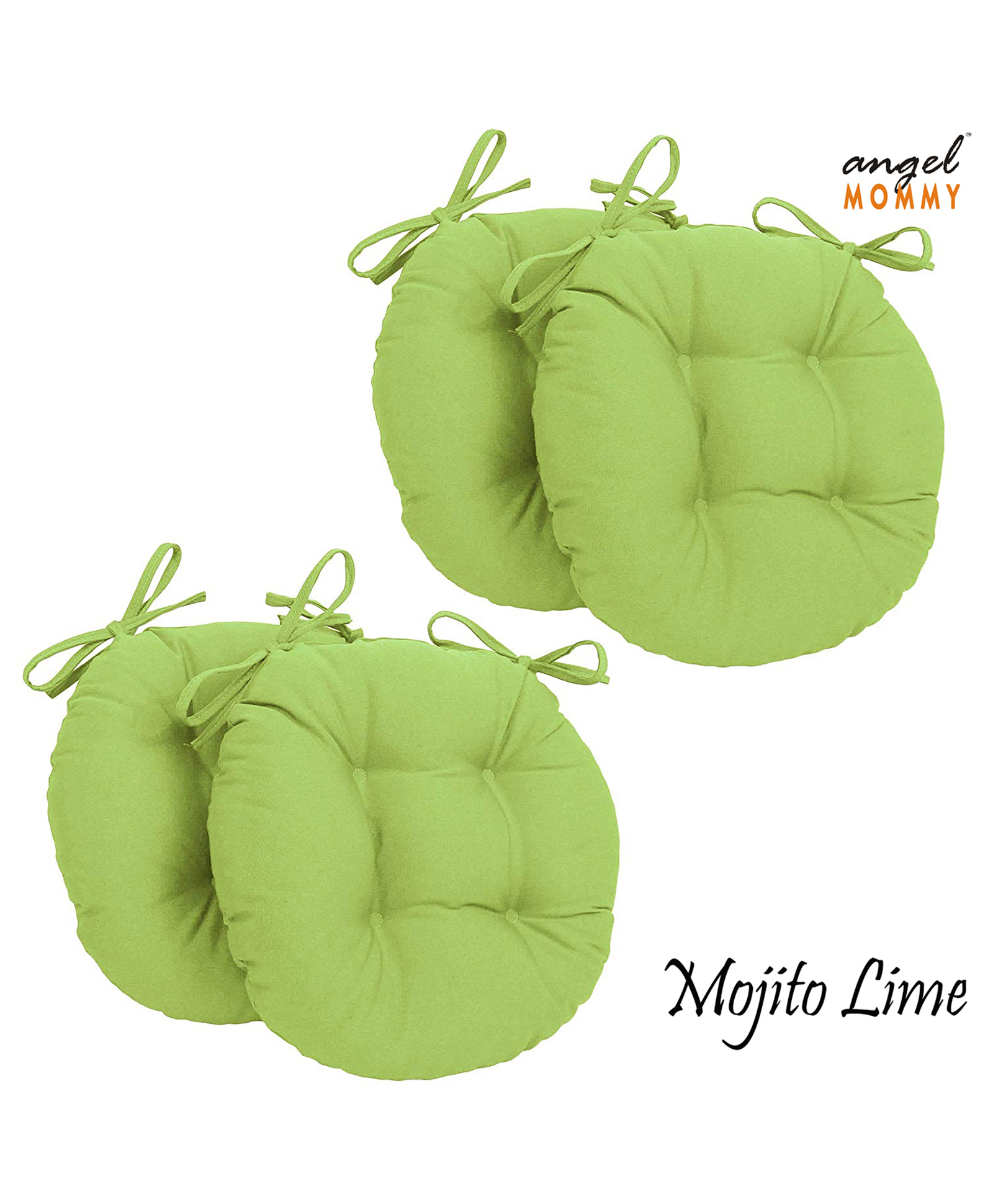 Angel Mommy Ultra Soft Round Twill Dining Chair Sofa Floor Seat & Back Cushions with Ties Set Of 4 - Green-image-41