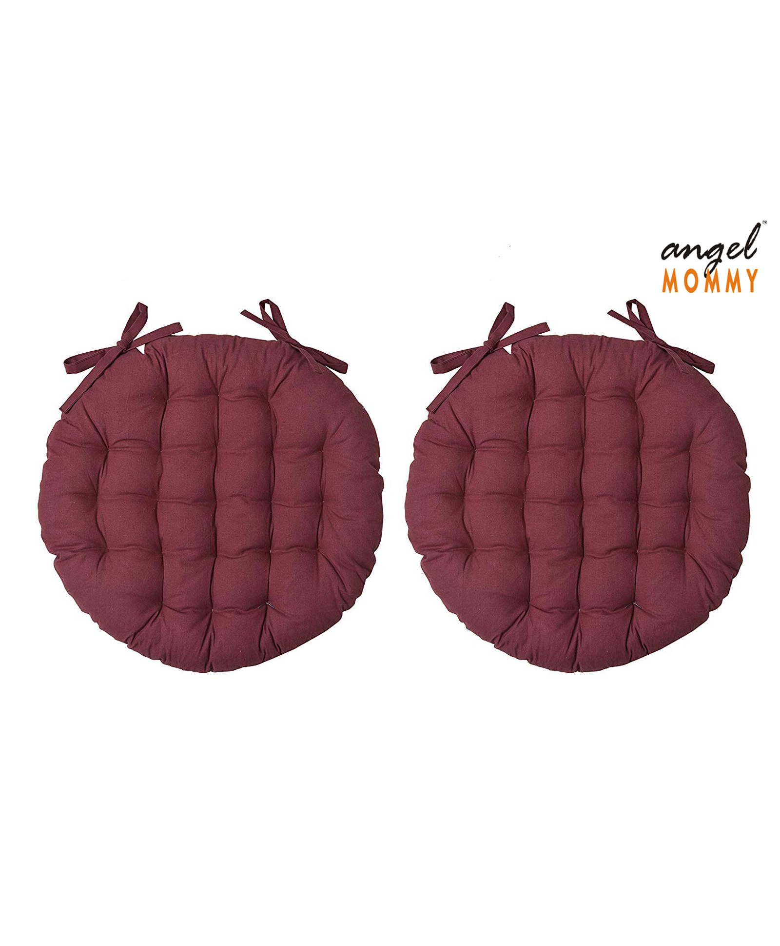 Angel Mommy Ultra Soft Round Twill Dining Chair Sofa Floor Seat & Back Cushions with Ties Set Of 2 - Maroon-image-14