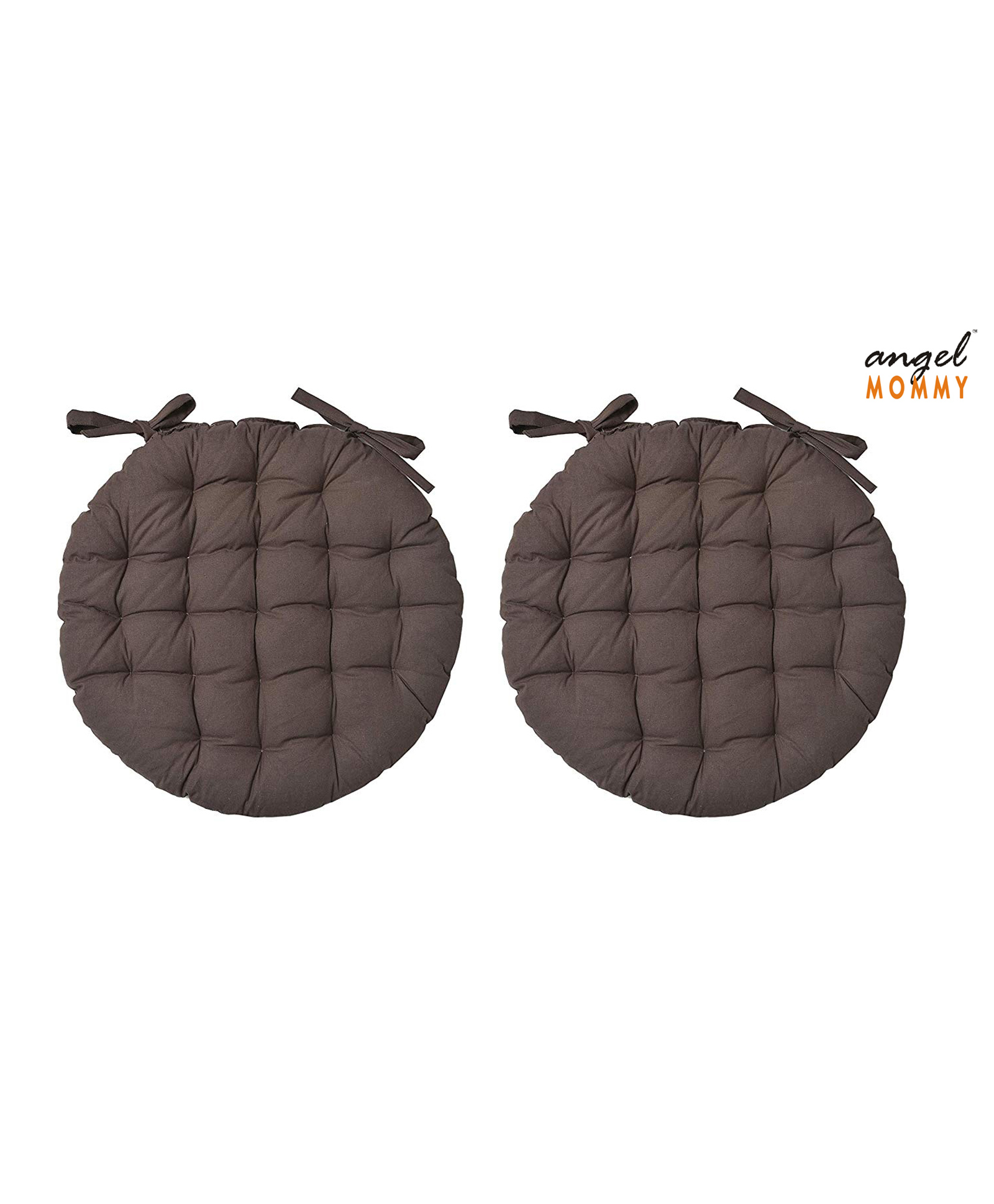 Angel Mommy Ultra Soft Round Twill Dining Chair Sofa Floor Seat & Back Cushions with Ties Set Of 2 - Brown-image-15