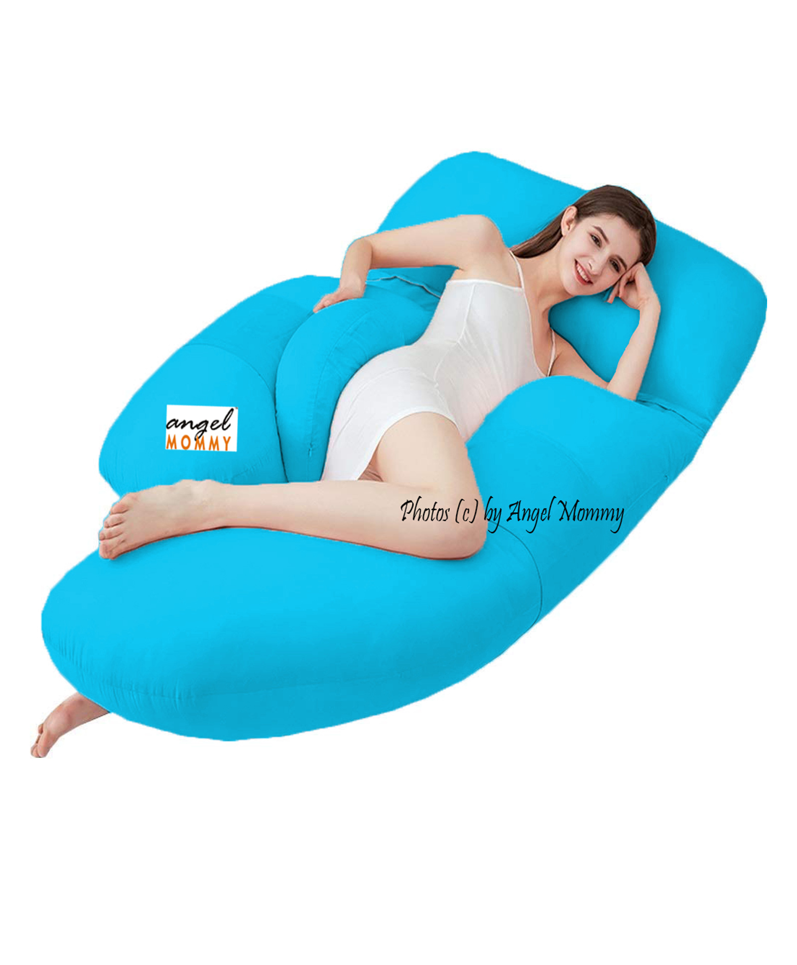 Angel Mommy Premium Full G Shaped Body Pillow Microfibre Solid Pregnancy Pillow Pack of 1 - Blue-image-1