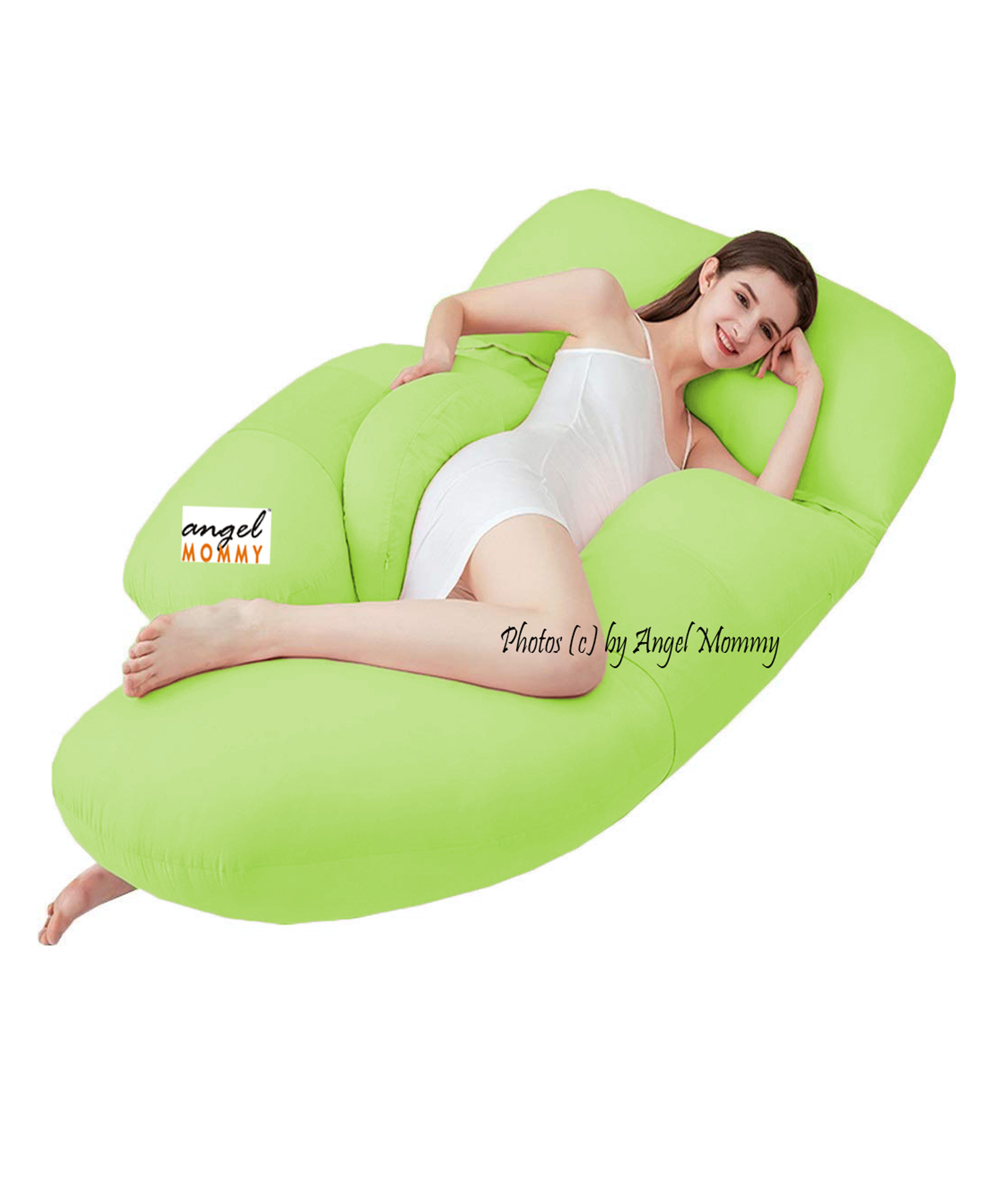 Angel Mommy Premium Full G Shaped Body Pillow Microfibre Solid Pregnancy Pillow Pack of 1 - Green-image-6